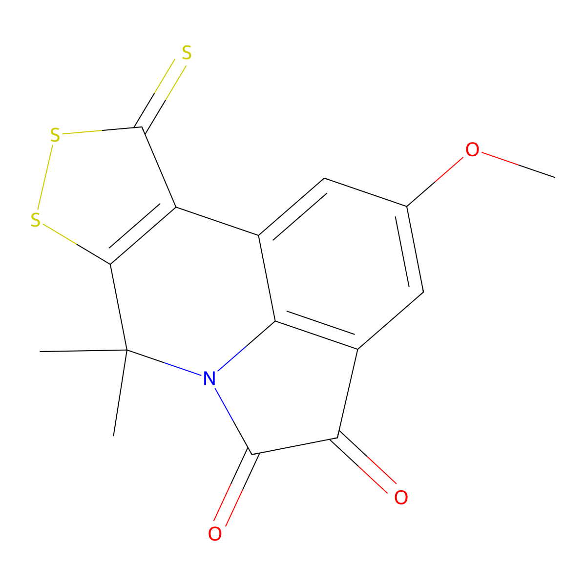 2-Methoxy-7,7-dimethyl-10-thioxo-7,10-dihydro[1,2]dithiolo[3,4-c]pyrrolo[3,2,1-ij]quinoline-4,5-dione molecular structure, CAS 488862-00-6