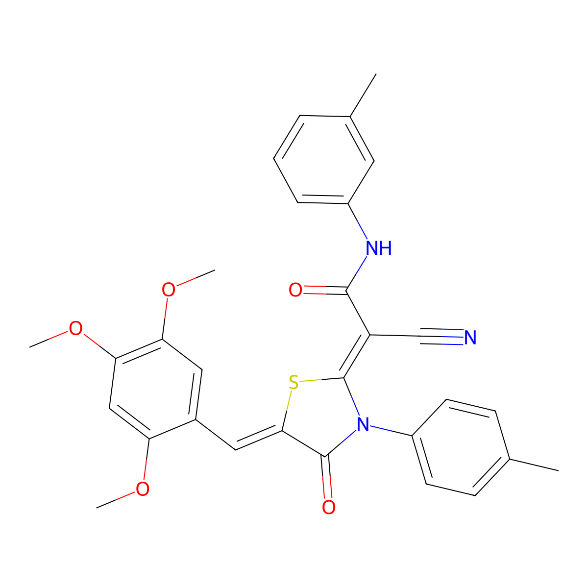 2-Cyano-N-(3-methylphenyl)-2-{3-(4-methylphenyl)-4-oxo-5-[(2,4,5-trimethoxyphenyl)methylidene]-1,3-thiazolidin-2-ylidene}acetamide molecular structure, CAS 4892-52-8