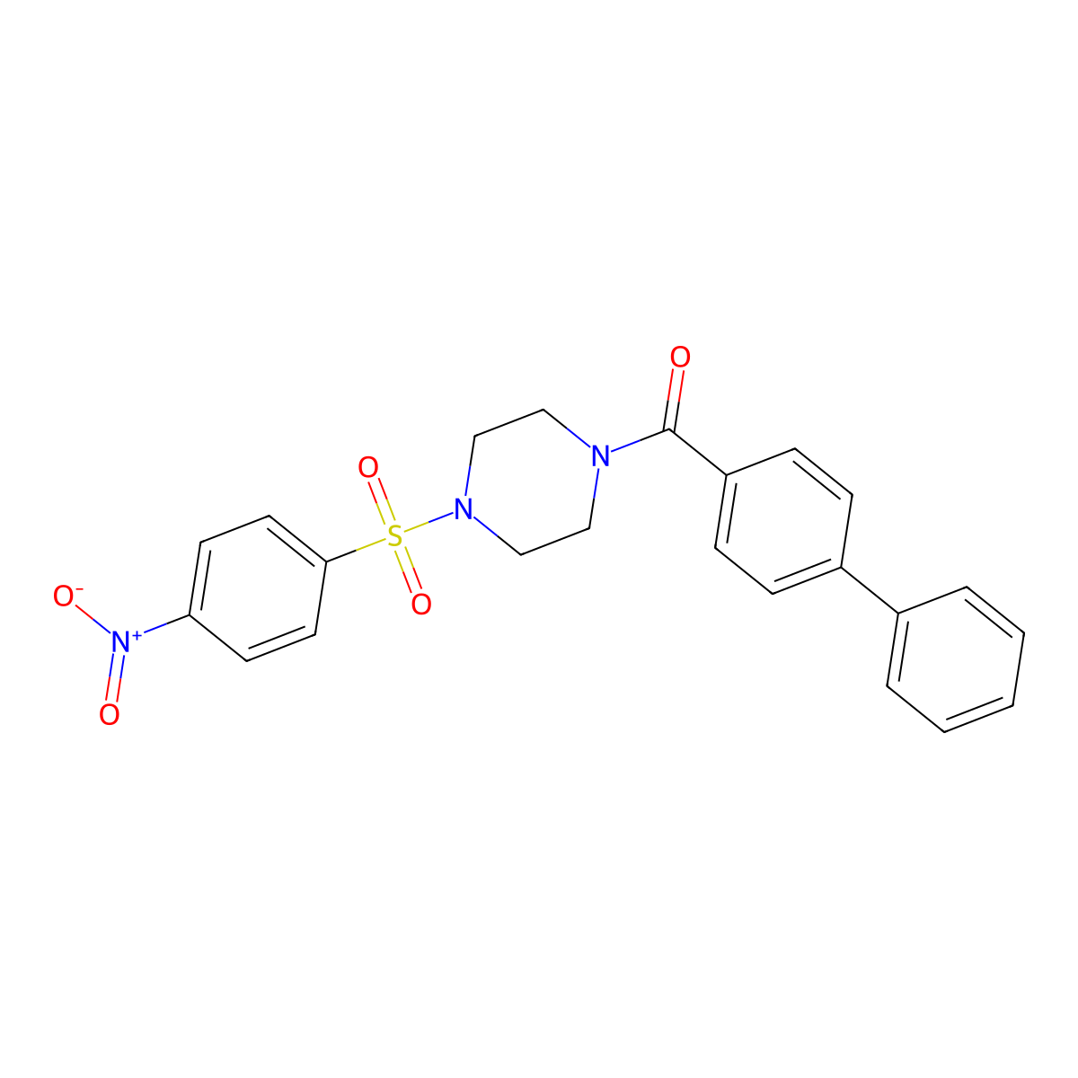 Biphenyl-4-yl{4-[(4-nitrophenyl)sulfonyl]piperazin-1-yl}methanone molecular structure, CAS 489396-59-0