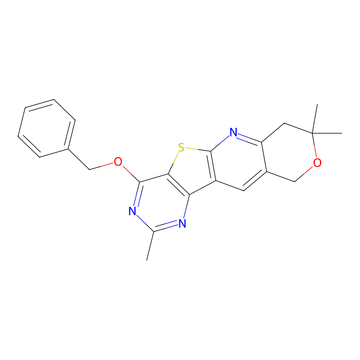 1-Benzyloxy-3,8,8-trimethyl-8,9-dihydro-6H-7-oxa-11-thia-2,4,10-triaza-benzo[b]fluorene molecular structure, CAS 489396-76-1