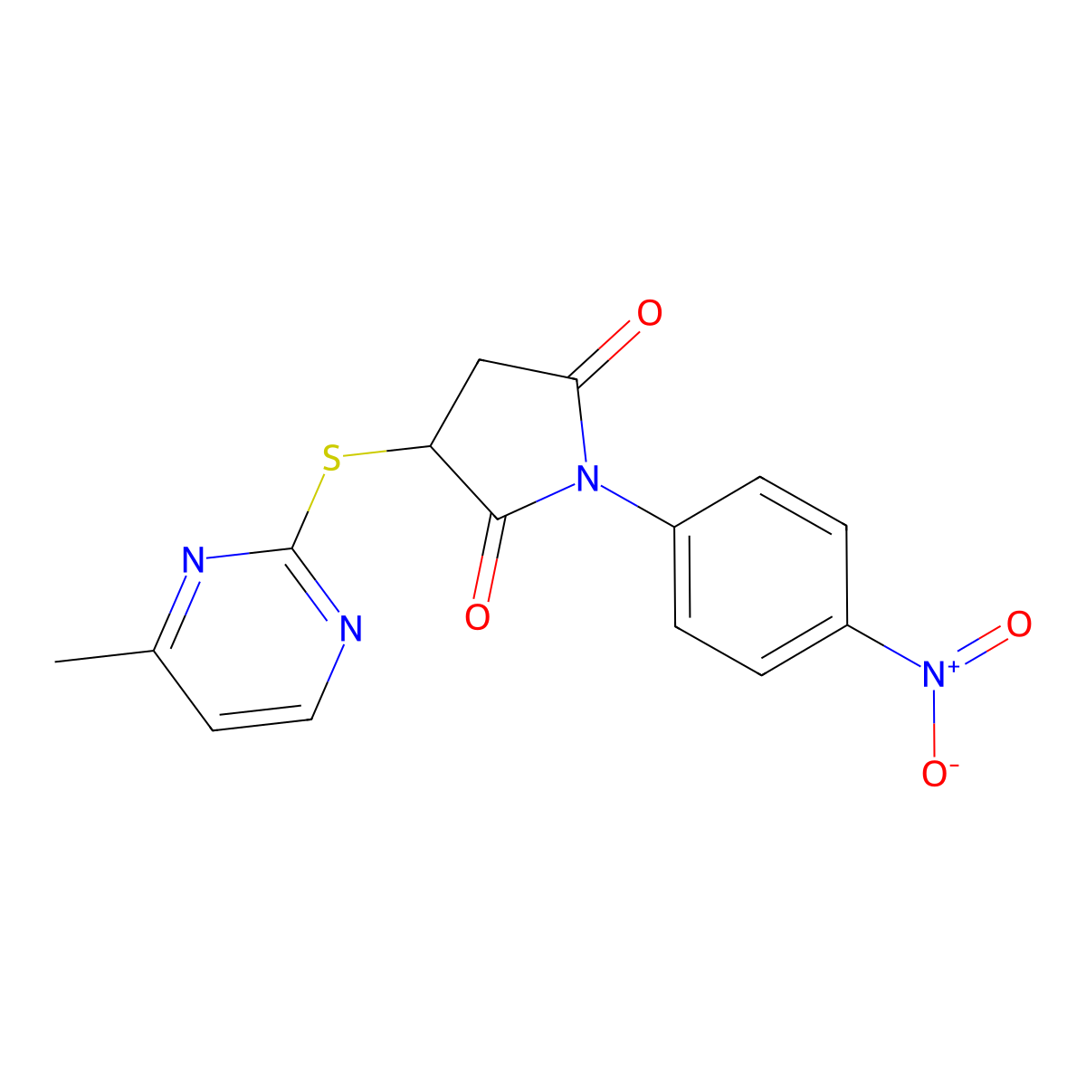 3-[(4-Methylpyrimidin-2-yl)sulfanyl]-1-(4-nitrophenyl)pyrrolidine-2,5-dione molecular structure, CAS 489396-92-1