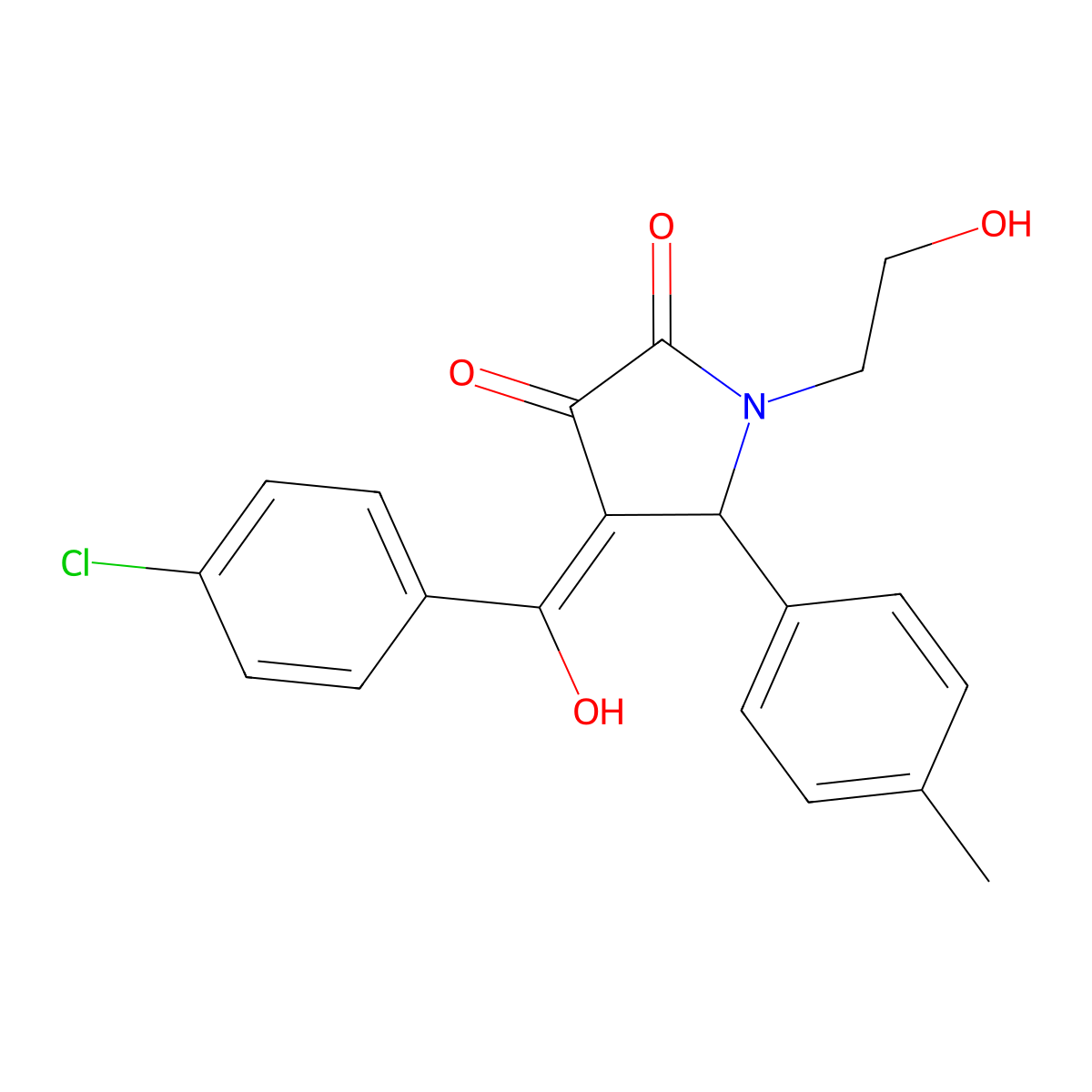 4-(4-chlorobenzoyl)-3-hydroxy-1-(2-hydroxyethyl)-5-(4-methylphenyl)-1,5-dihydro-2H-pyrrol-2-one molecular structure, CAS 489396-95-4