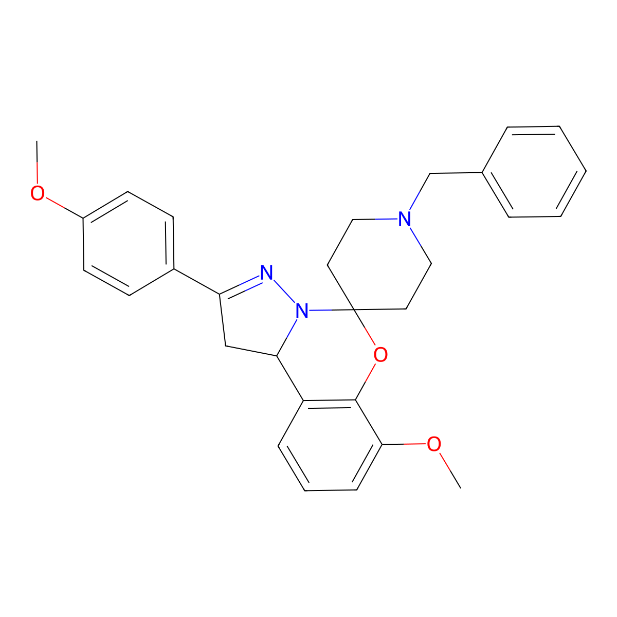 1-Benzyl-7'-methoxy-2'-(4-methoxyphenyl)-1',10b'-dihydrospiro[piperidine-4,5'-pyrazolo[1,5-c][1,3]benzoxazine] molecular structure, CAS 489397-15-1