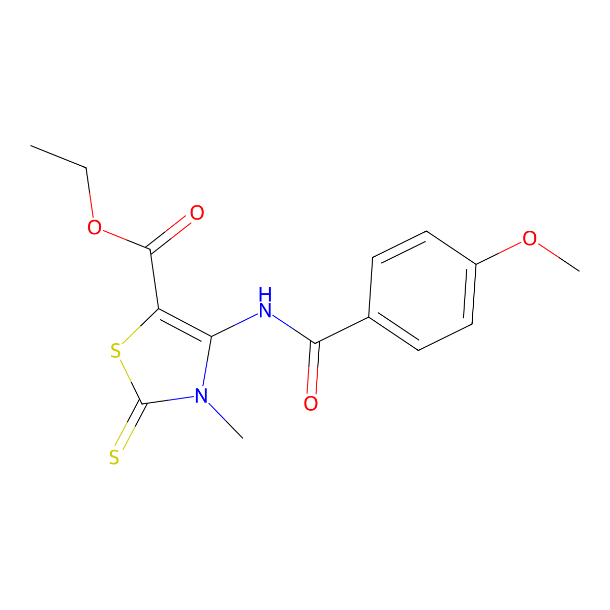 Ethyl 4-[(4-methoxybenzoyl)amino]-3-methyl-2-sulfanylidene-1,3-thiazole-5-carboxylate molecular structure, CAS 489397-50-4