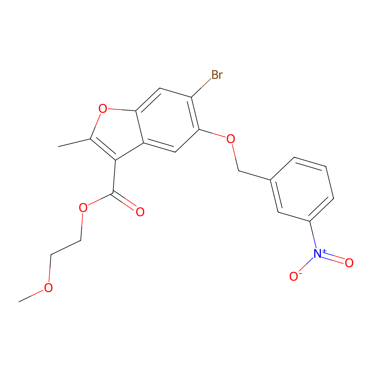 2-Methoxyethyl 6-bromo-2-methyl-5-[(3-nitrophenyl)methoxy]-1-benzofuran-3-carboxylate molecular structure, CAS 489397-89-9