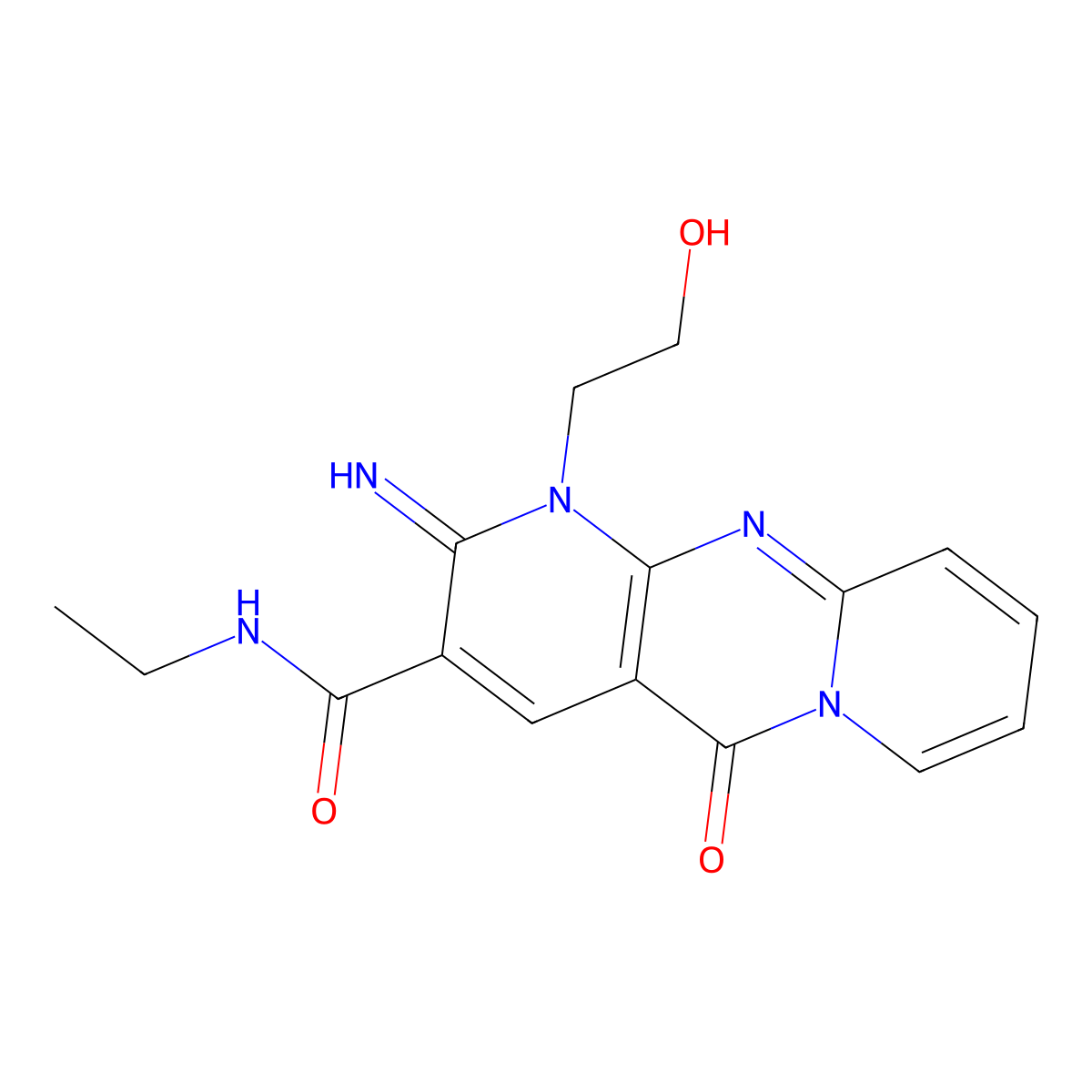 N-ethyl[1-(2-hydroxyethyl)-2-imino-5-oxo(1,6-dihydropyridino[1,2-a]pyridino[2, 3-d]pyrimidin-3-yl)]carboxamide molecular structure, CAS 489397-95-7