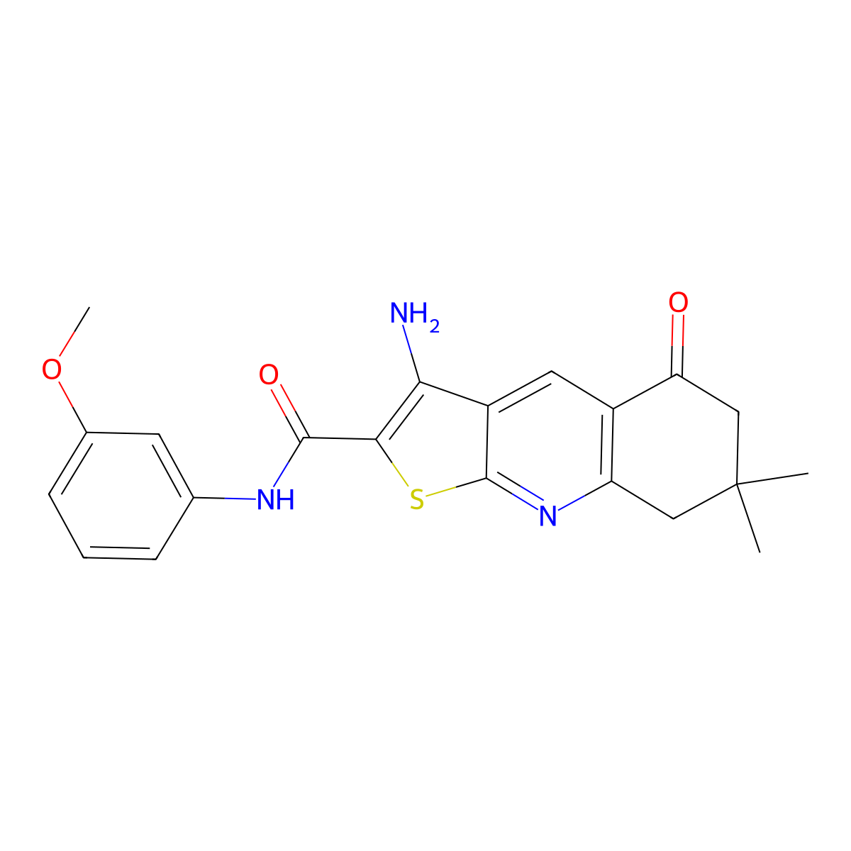 3-amino-N-(3-methoxyphenyl)-7,7-dimethyl-5-oxo-5,6,7,8-tetrahydrothieno[2,3-b]quinoline-2-carboxamide molecular structure, CAS 489398-03-0