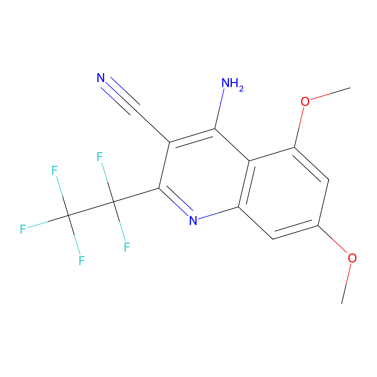 4-Amino-5,7-dimethoxy-2-pentafluoroethyl-quinoline-3-carbonitrile molecular structure, CAS 489398-11-0