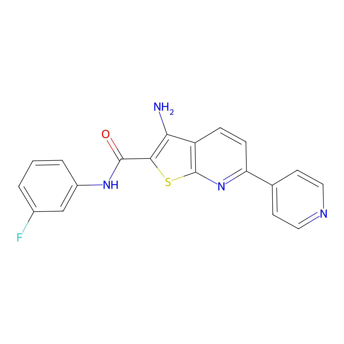 3-amino-N-(3-fluorophenyl)-6-pyridin-4-ylthieno[2,3-b]pyridine-2-carboxamide molecular structure, CAS 489398-43-8