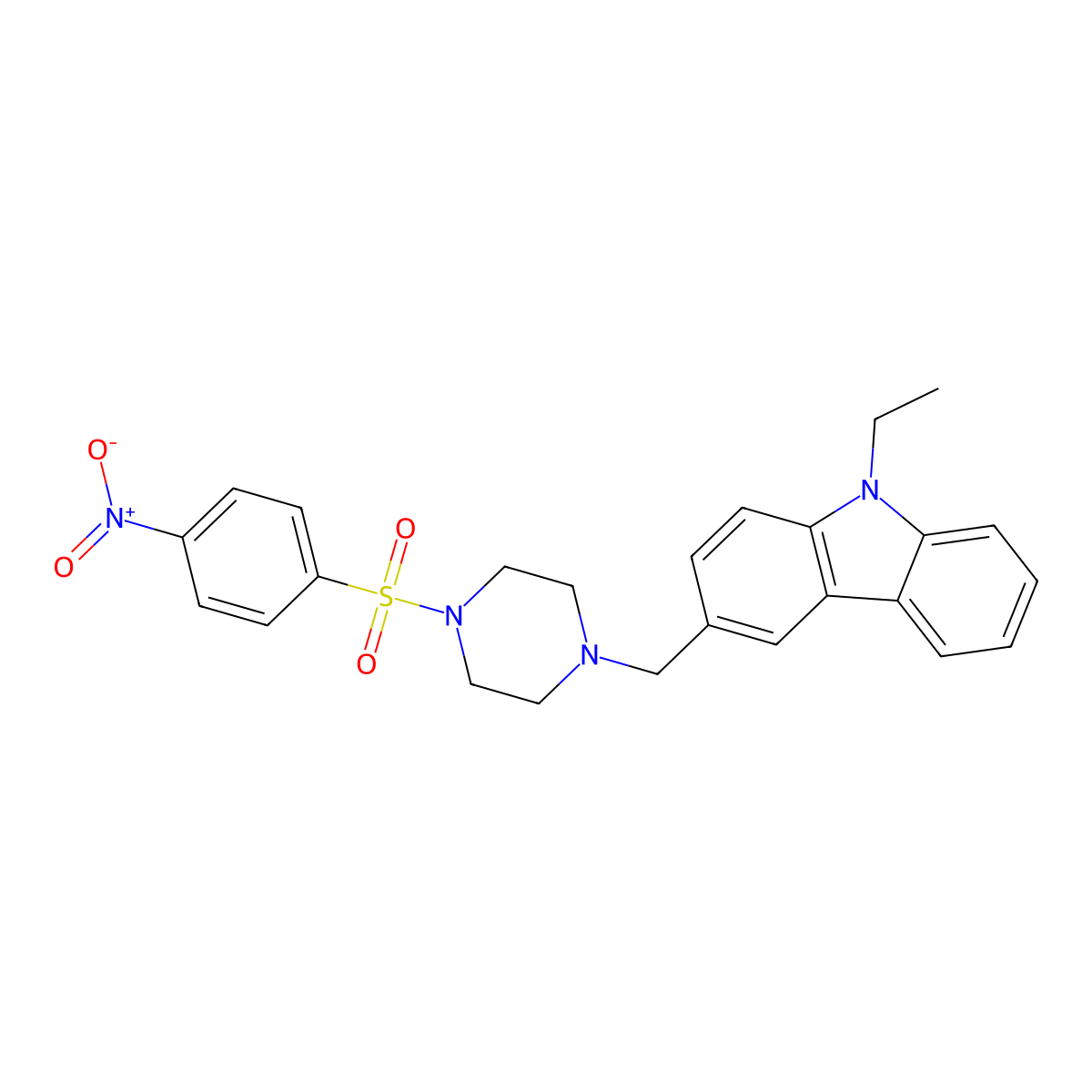 9-Ethyl-3-[[4-(4-nitrophenyl)sulfonylpiperazin-1-yl]methyl]carbazole molecular structure, CAS 489398-86-9