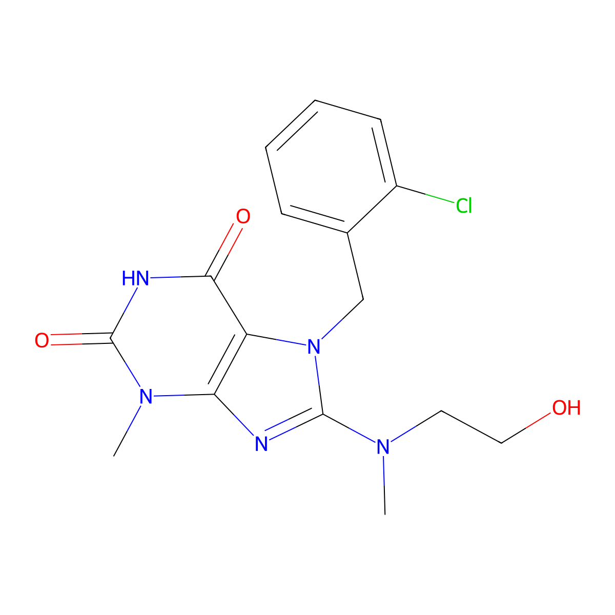 7-[(2-Chlorophenyl)methyl]-8-[2-hydroxyethyl(methyl)amino]-3-methylpurine-2,6-dione molecular structure, CAS 489399-03-3