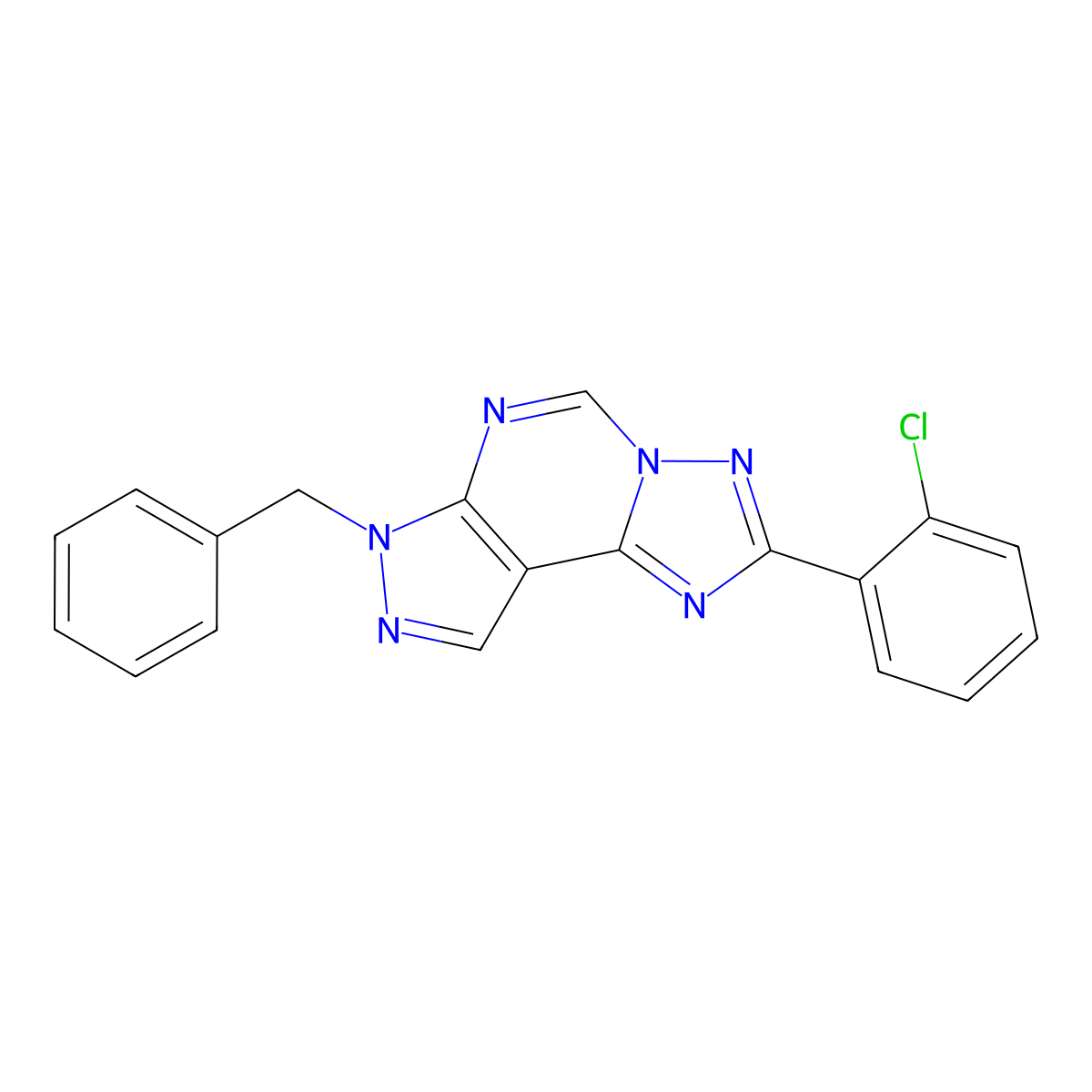 7-benzyl-2-(2-chlorophenyl)-7H-pyrazolo[4,3-e][1,2,4]triazolo[1,5-c]pyrimidine molecular structure, CAS 489399-74-8
