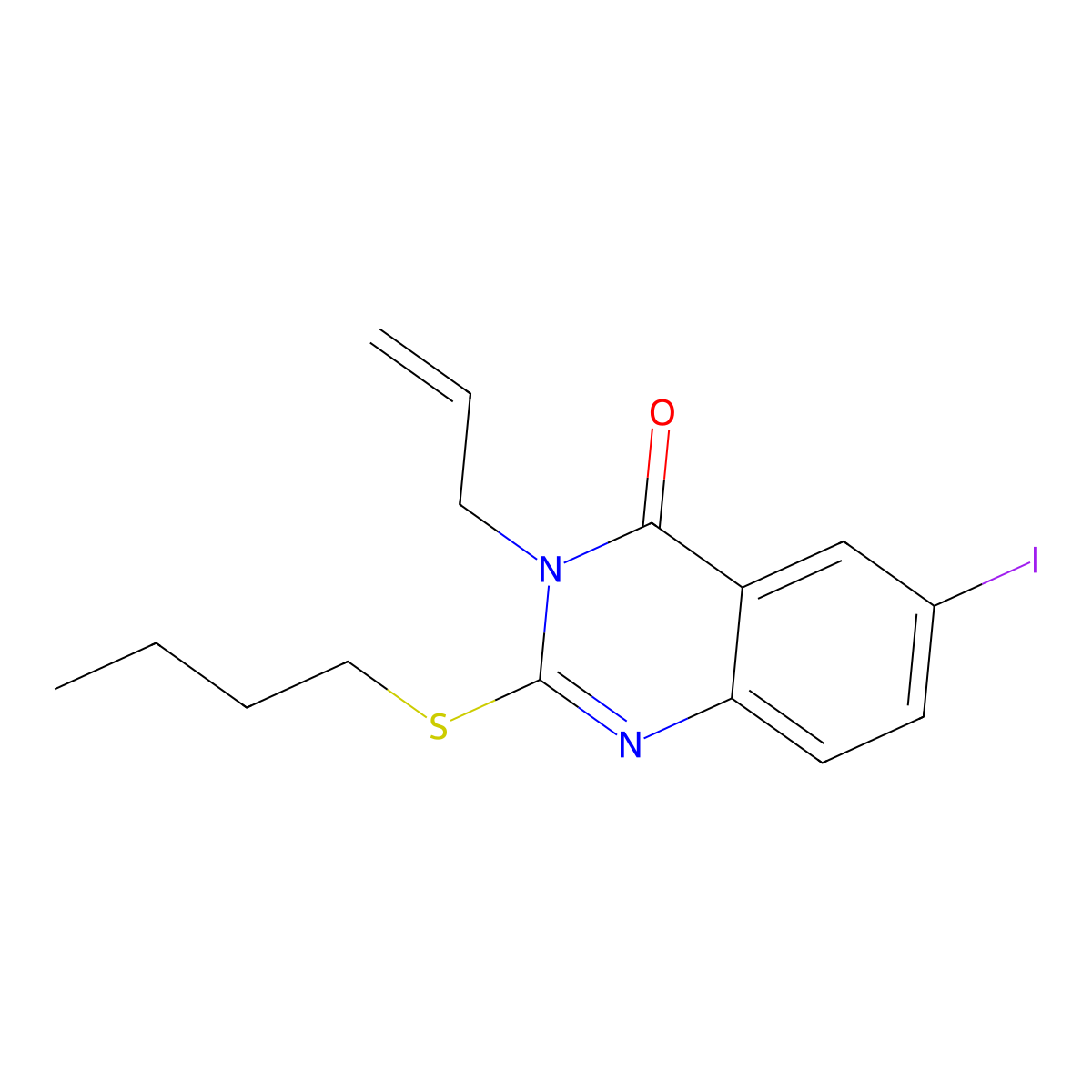 2-Butylsulfanyl-6-iodo-3-prop-2-enylquinazolin-4-one molecular structure, CAS 489399-84-0