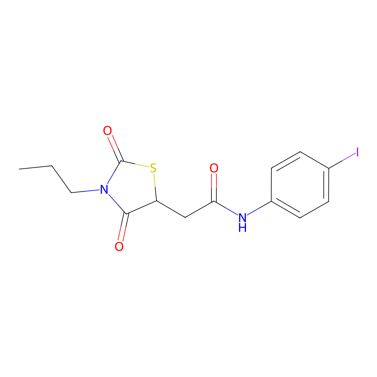 2-(2,4-dioxo-3-propyl-1,3-thiazolidin-5-yl)-N-(4-iodophenyl)acetamide molecular structure, CAS 489399-91-9