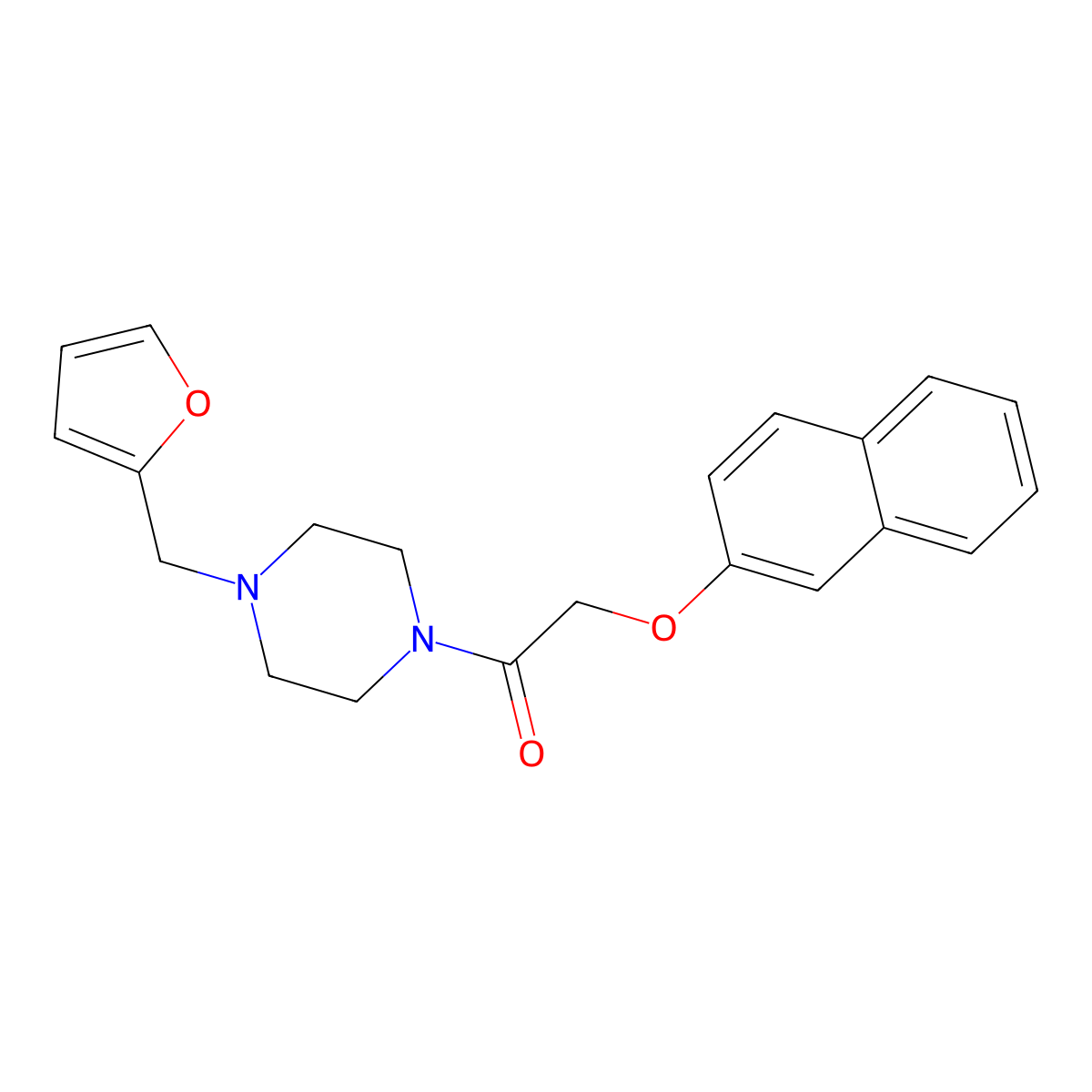 1-[4-(Furan-2-ylmethyl)piperazin-1-yl]-2-naphthalen-2-yloxyethanone molecular structure, CAS 489399-98-6