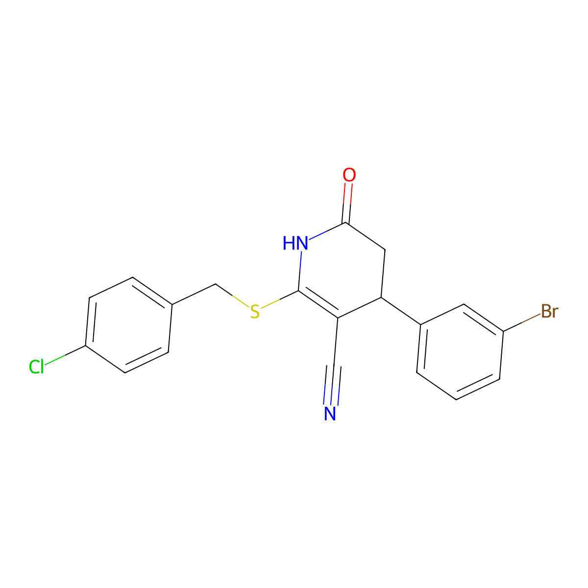 4-(3-bromophenyl)-6-[(4-chlorophenyl)methylsulfanyl]-2-oxo-3,4-dihydro-1H-pyridine-5-carbonitrile molecular structure, CAS 489400-06-8