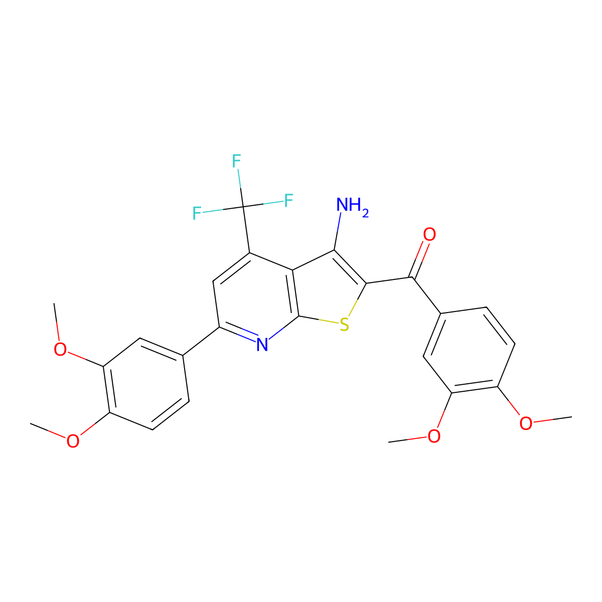 [3-Amino-6-(3,4-dimethoxyphenyl)-4-(trifluoromethyl)thieno[2,3-b]pyridin-2-yl](3,4-dimethoxyphenyl)methanone molecular structure, CAS 489400-81-9