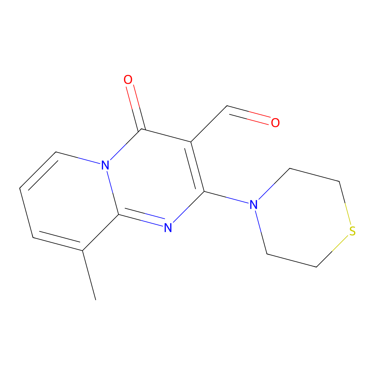 9-Methyl-4-oxo-2-thiomorpholino-4H-pyrido[1,2-a]pyrimidine-3-carbaldehyde molecular structure, CAS 489401-12-9