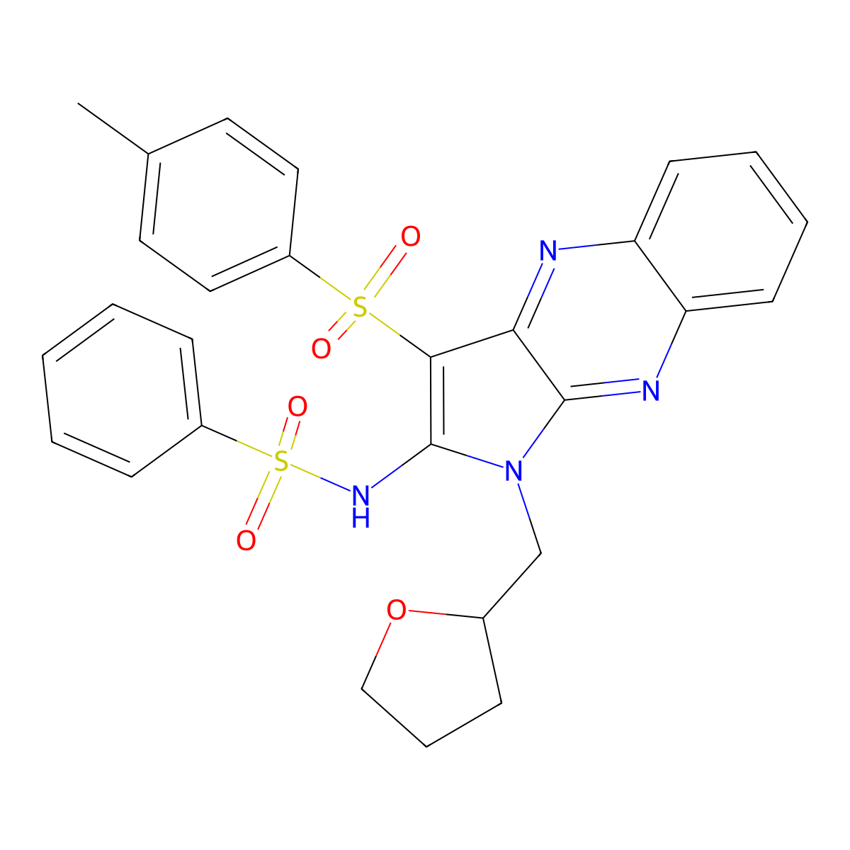 N-(1-((tetrahydrofuran-2-yl)methyl)-3-tosyl-1H-pyrrolo[2,3-b]quinoxalin-2-yl)benzenesulfonamide molecular structure, CAS 489401-20-9