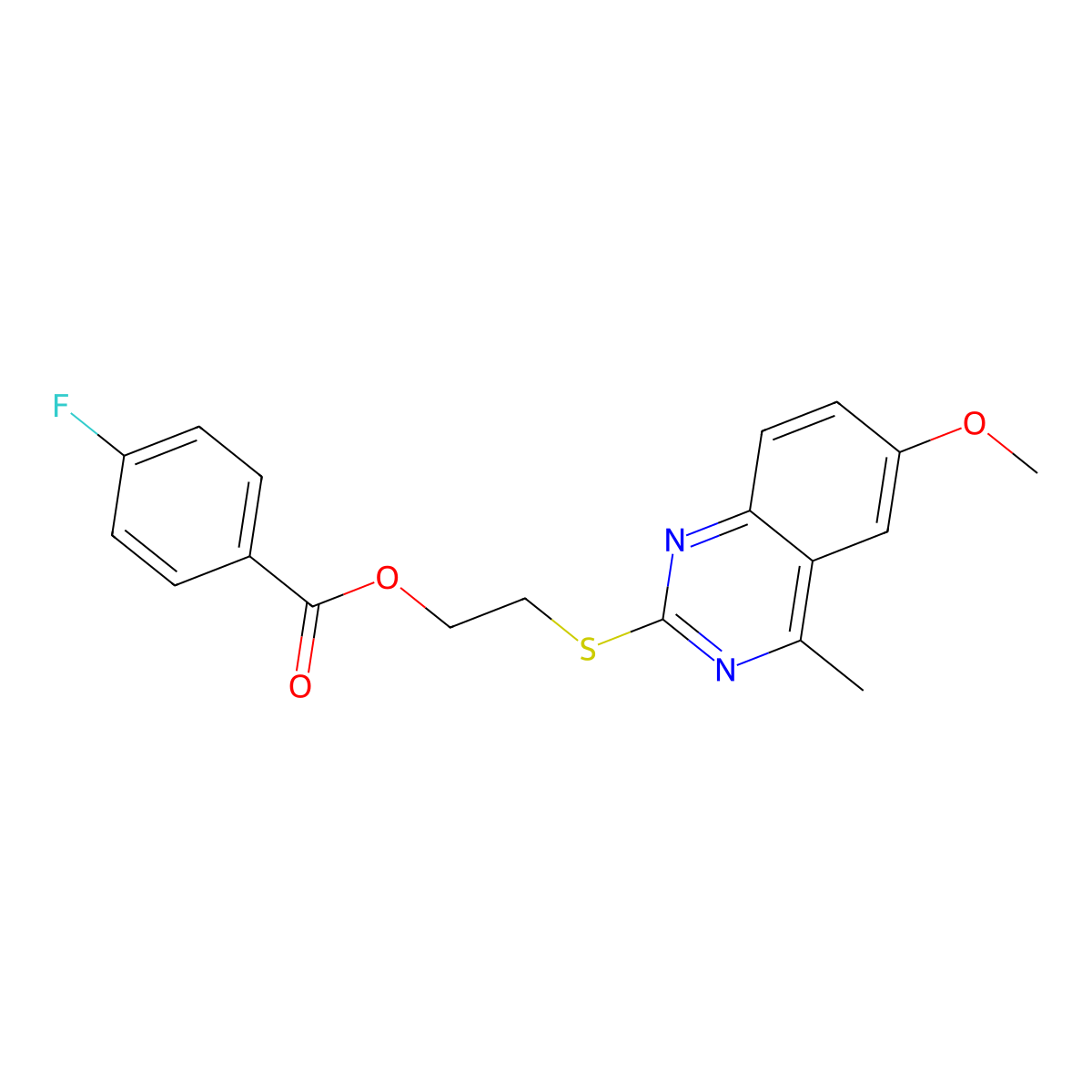 2-[(6-Methoxy-4-methylquinazolin-2-yl)sulfanyl]ethyl 4-fluorobenzoate molecular structure, CAS 489401-51-6