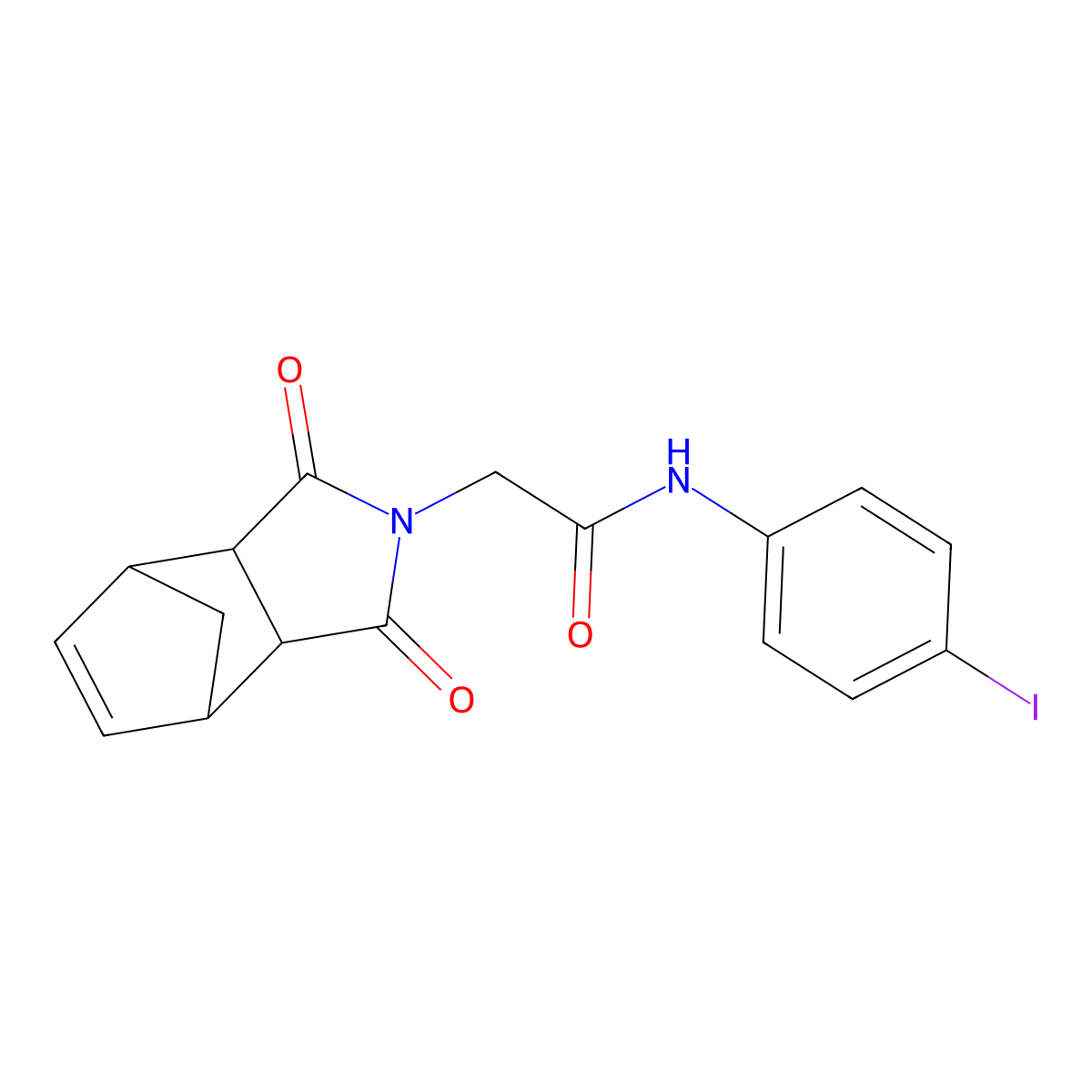 2-(1,3-dioxo-1,3,3a,4,7,7a-hexahydro-2H-4,7-methanoisoindol-2-yl)-N-(4-iodophenyl)acetamide molecular structure, CAS 489401-73-2