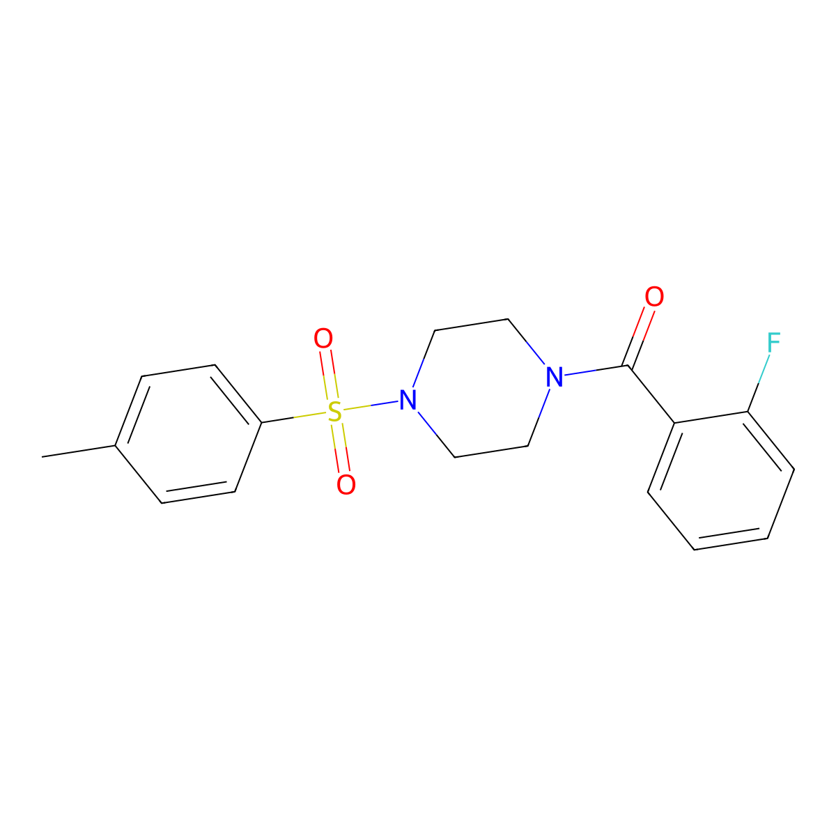(2-Fluorophenyl)-[4-(4-methylphenyl)sulfonylpiperazin-1-yl]methanone molecular structure, CAS 489401-83-4
