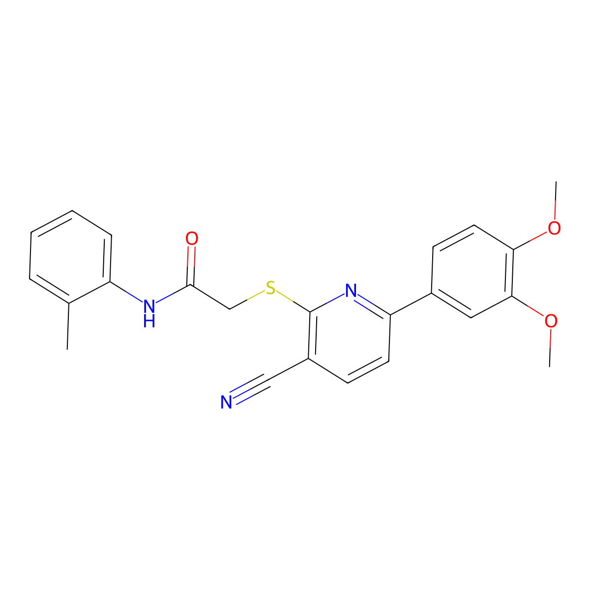 2-[3-cyano-6-(3,4-dimethoxyphenyl)pyridin-2-yl]sulfanyl-N-(2-methylphenyl)acetamide molecular structure, CAS 489402-23-5