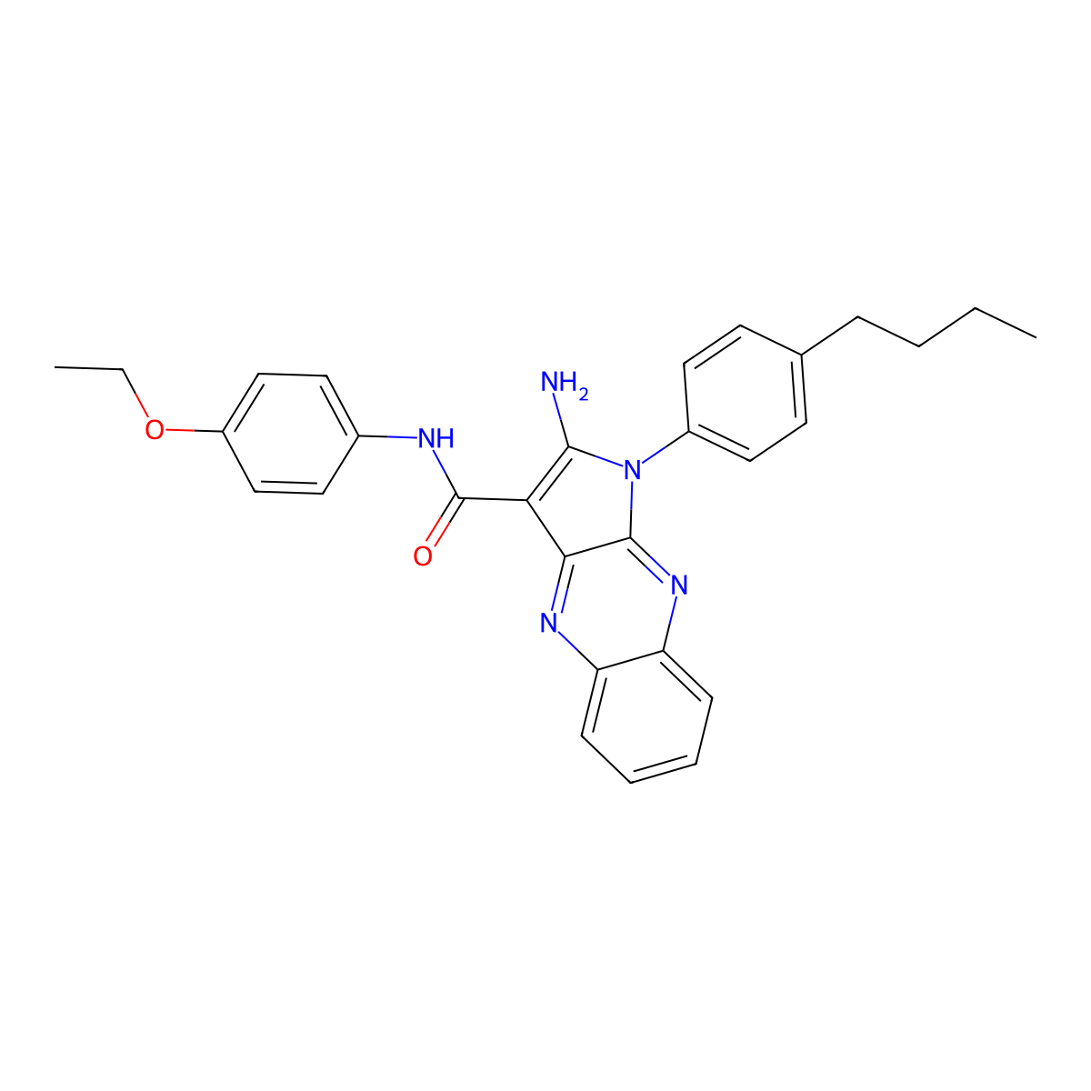 2-amino-1-(4-butylphenyl)-N-(4-ethoxyphenyl)-1H-pyrrolo[2,3-b]quinoxaline-3-carboxamide molecular structure, CAS 489402-70-2