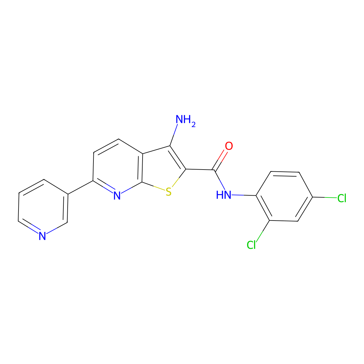3-amino-N-(2,4-dichlorophenyl)-6-(pyridin-3-yl)thieno[2,3-b]pyridine-2-carboxamide molecular structure, CAS 489402-79-1
