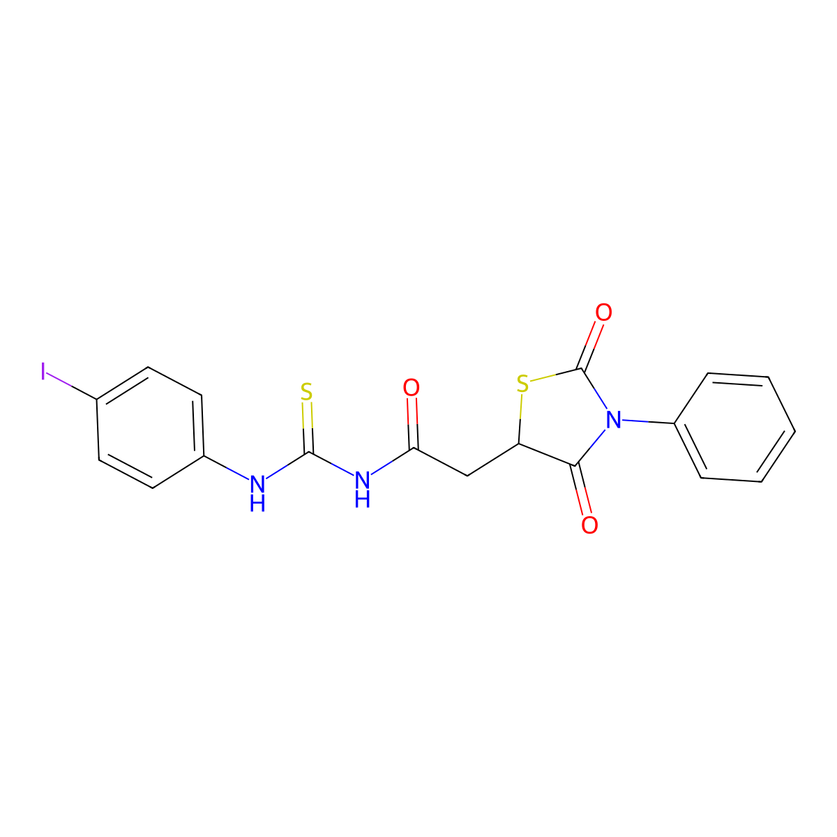 2-(2,4-dioxo-3-phenyl-1,3-thiazolidin-5-yl)-N-[(4-iodophenyl)carbamothioyl]acetamide molecular structure, CAS 489403-02-3