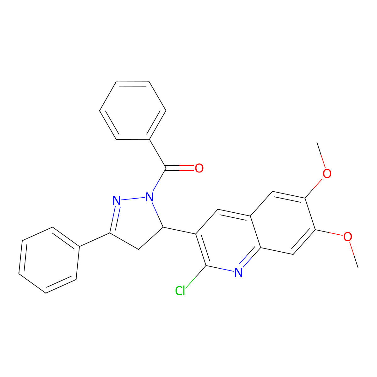 3-(1-benzoyl-3-phenyl-4,5-dihydro-1H-pyrazol-5-yl)-2-chloro-6,7-dimethoxyquinoline molecular structure, CAS 489403-93-2