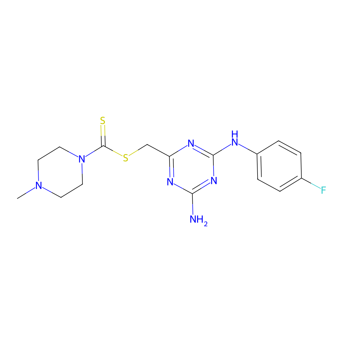 {4-Amino-6-[(4-fluorophenyl)amino]-1,3,5-triazin-2-yl}methyl 4-methylpiperazine-1-carbodithioate molecular structure, CAS 489404-19-5