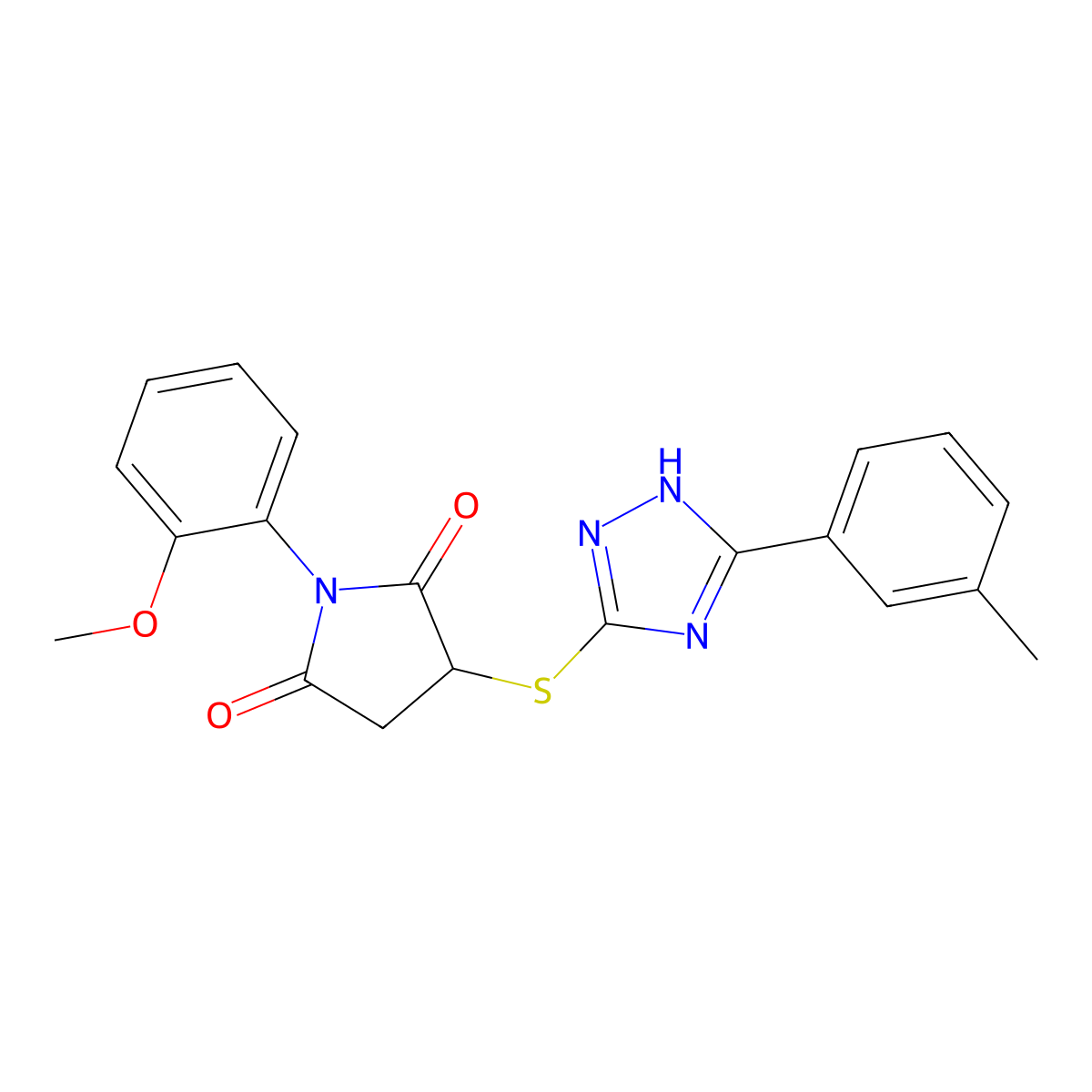 1-(2-methoxyphenyl)-3-{[5-(3-methylphenyl)-4H-1,2,4-triazol-3-yl]sulfanyl}pyrrolidine-2,5-dione molecular structure, CAS 489404-41-3