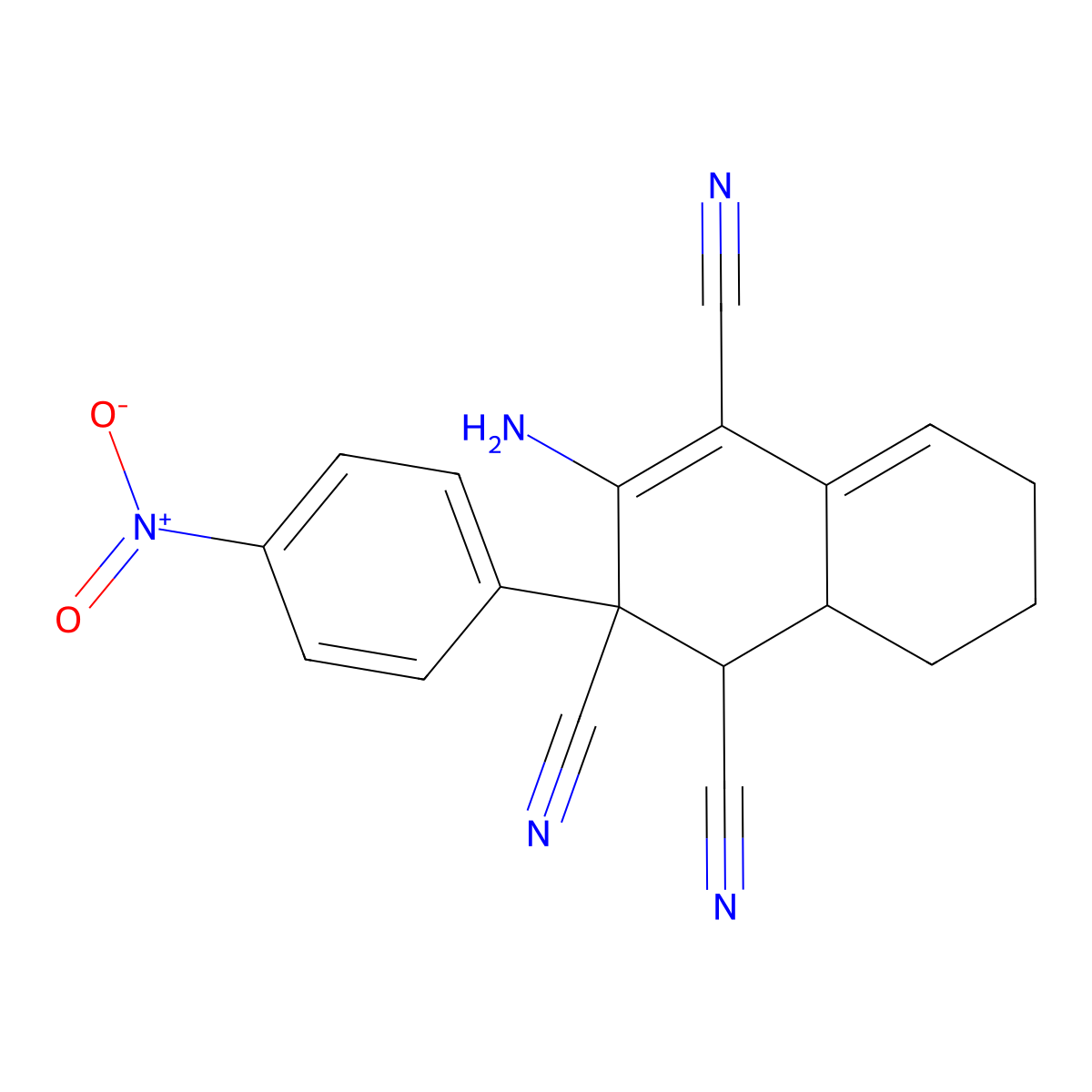 3-amino-2-(4-nitrophenyl)-6,7,8,8a-tetrahydro-1H-naphthalene-1,2,4-tricarbonitrile molecular structure, CAS 489404-86-6