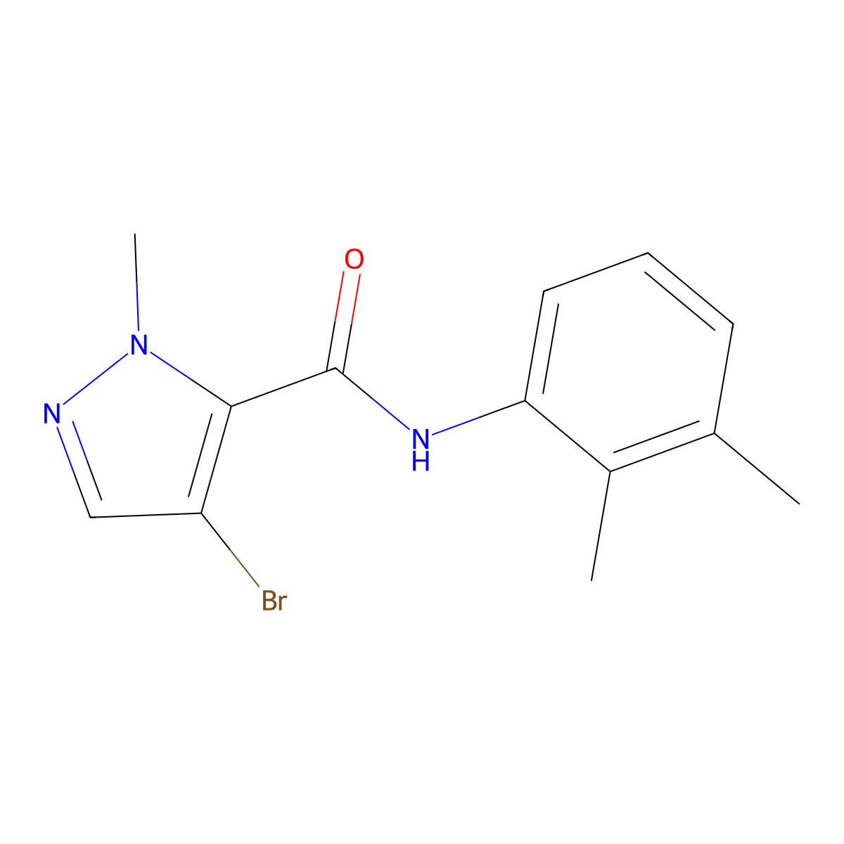 4-bromo-N-(2,3-dimethylphenyl)-2-methylpyrazole-3-carboxamide molecular structure, CAS 489405-15-4