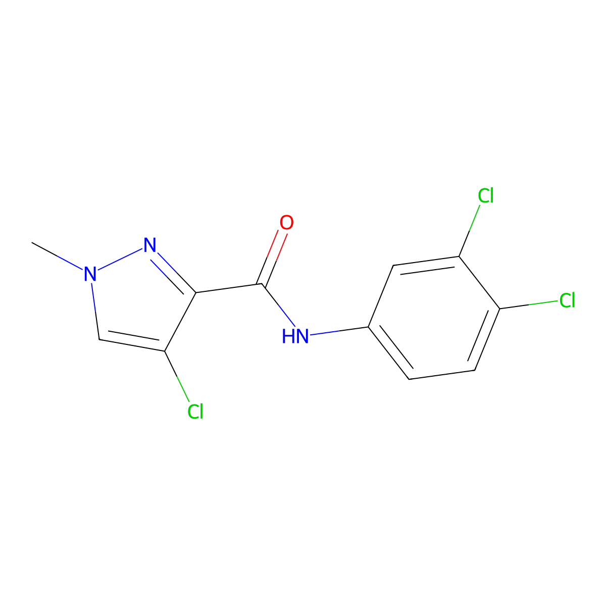 4-chloro-N-(3,4-dichlorophenyl)-1-methylpyrazole-3-carboxamide molecular structure, CAS 489405-21-2