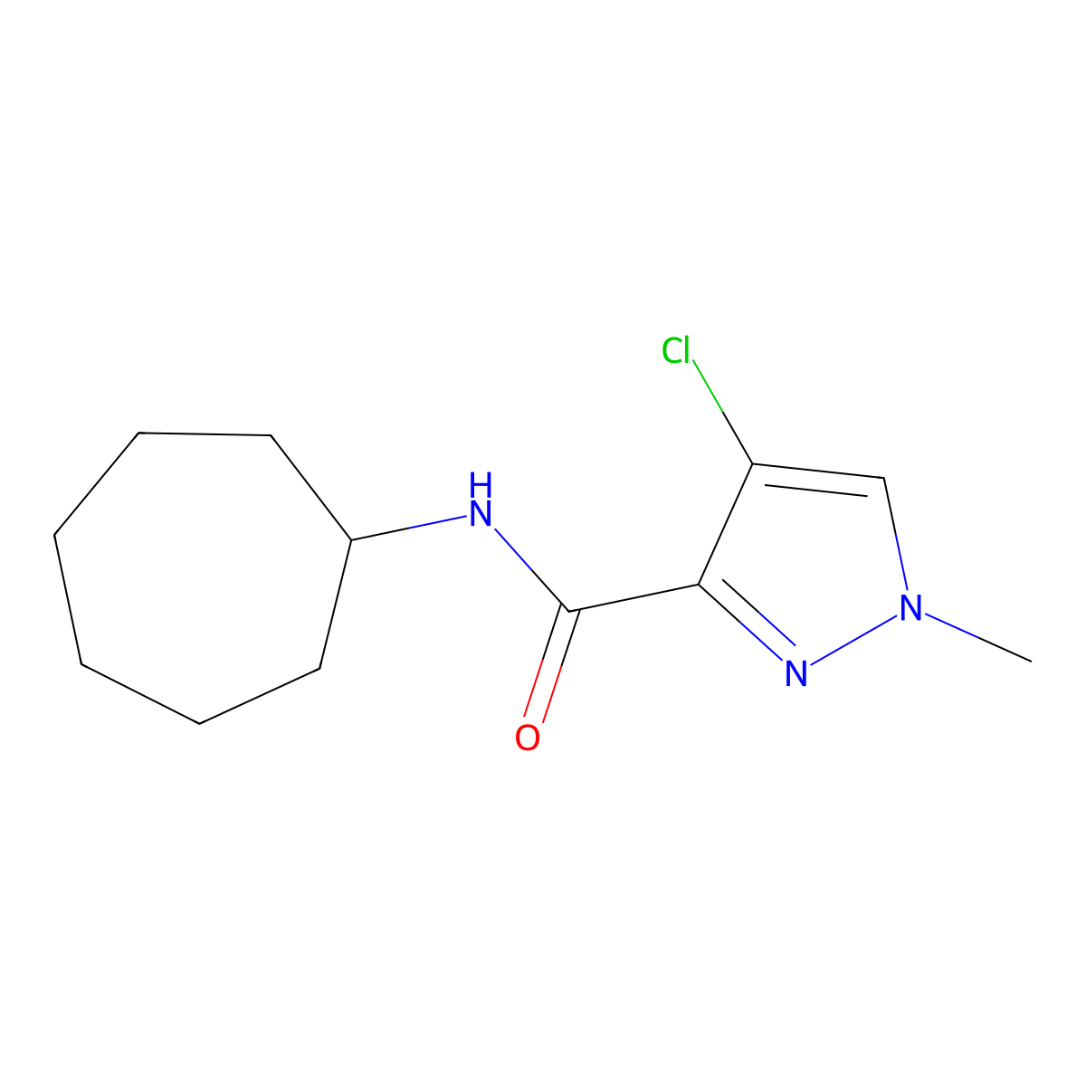 4-chloro-N-cycloheptyl-1-methyl-1H-pyrazole-3-carboxamide molecular structure, CAS 489405-25-6