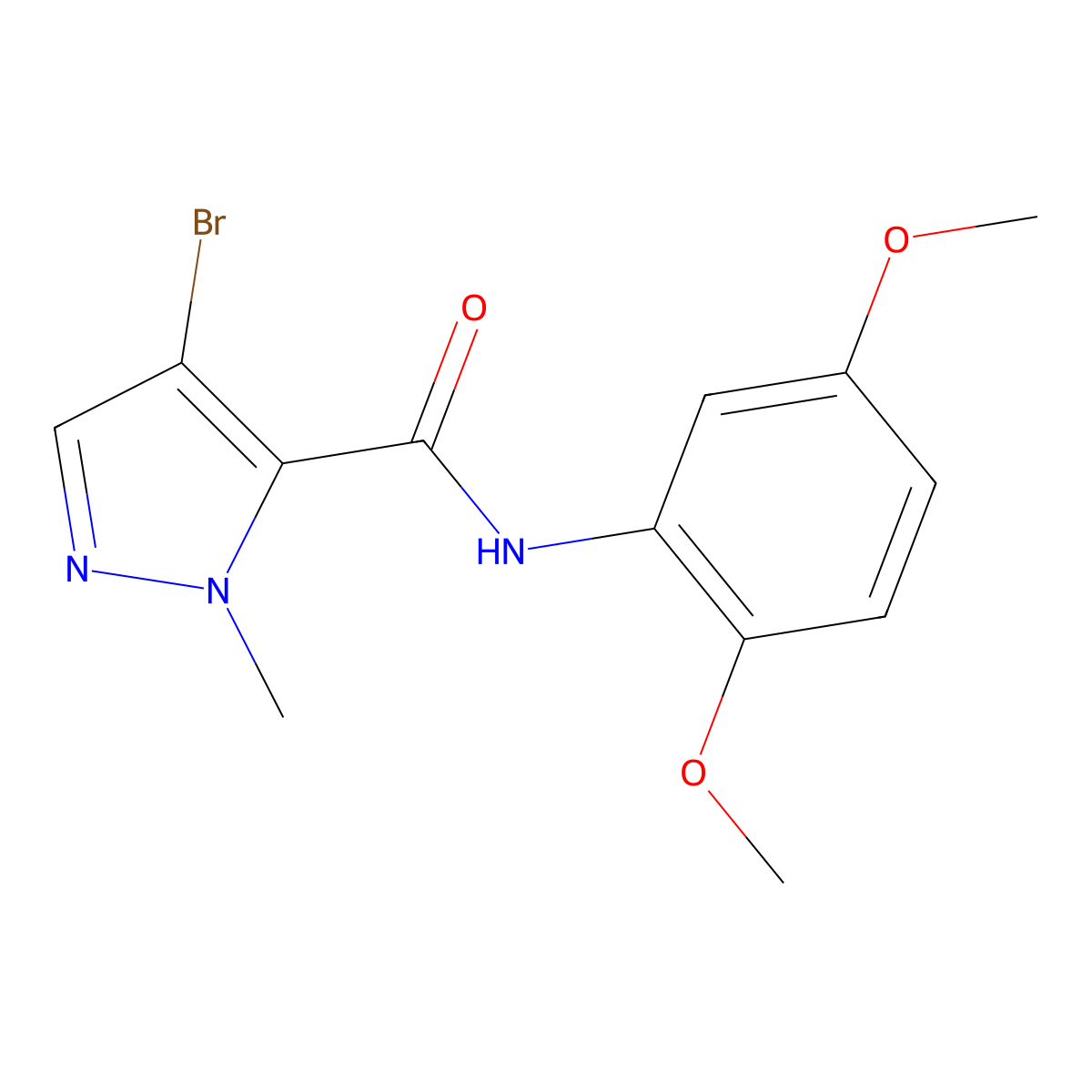 4-bromo-N-(2,5-dimethoxyphenyl)-2-methylpyrazole-3-carboxamide molecular structure, CAS 489405-33-6