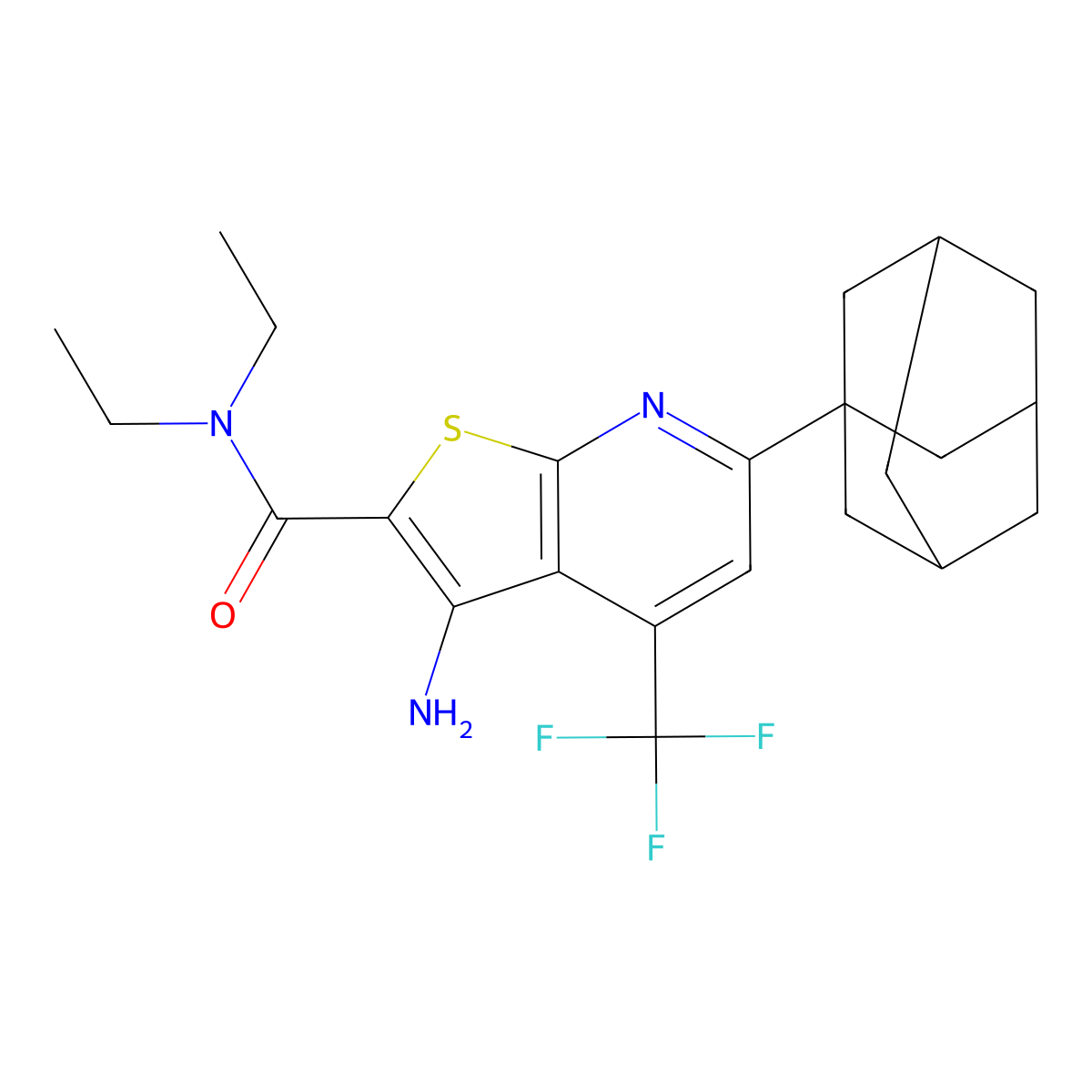 6-(1-adamantyl)-3-amino-N,N-diethyl-4-(trifluoromethyl)thieno[2,3-b]pyridine-2-carboxamide molecular structure, CAS 489405-41-6