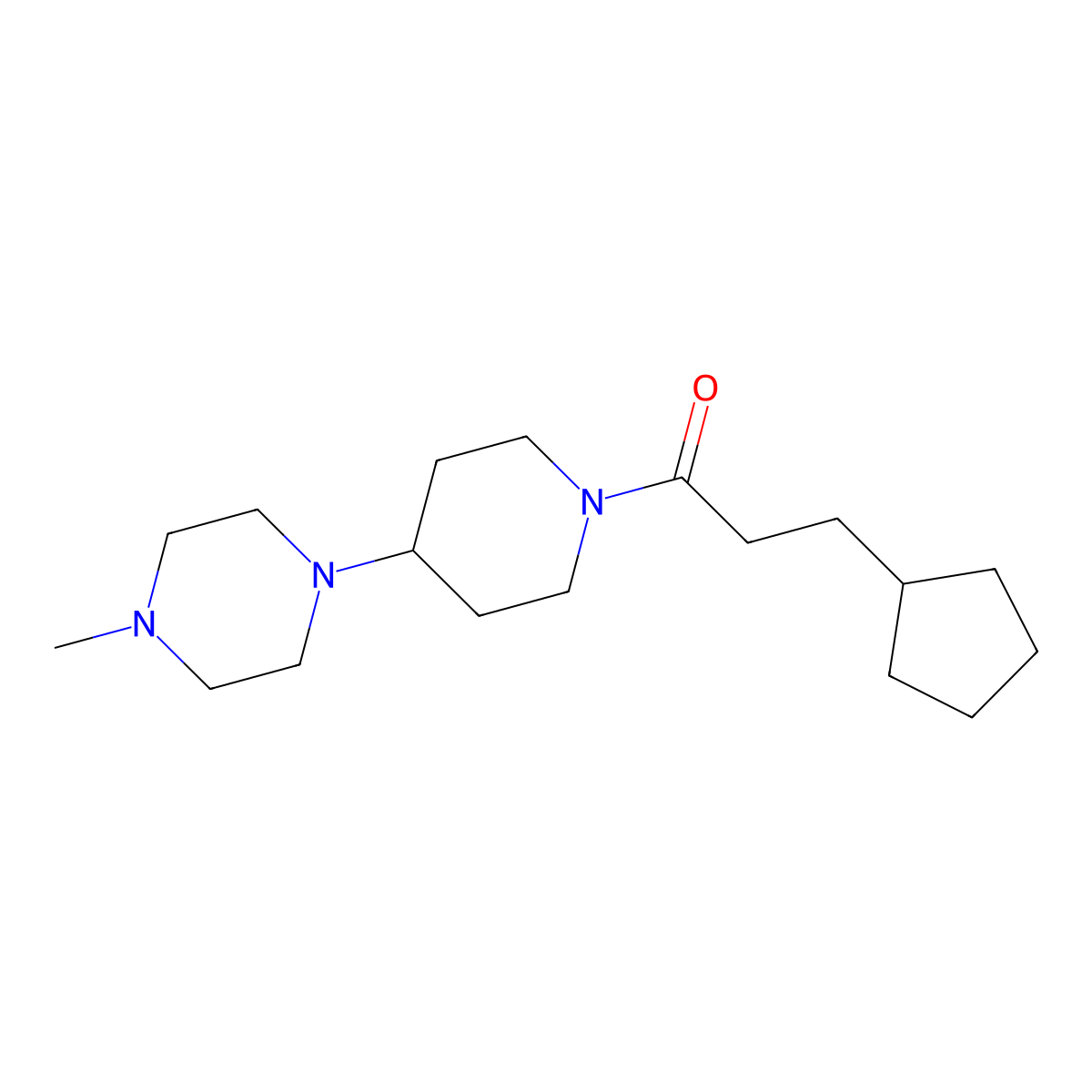3-Cyclopentyl-1-[4-(4-methylpiperazin-1-yl)piperidin-1-yl]propan-1-one molecular structure, CAS 489405-63-2