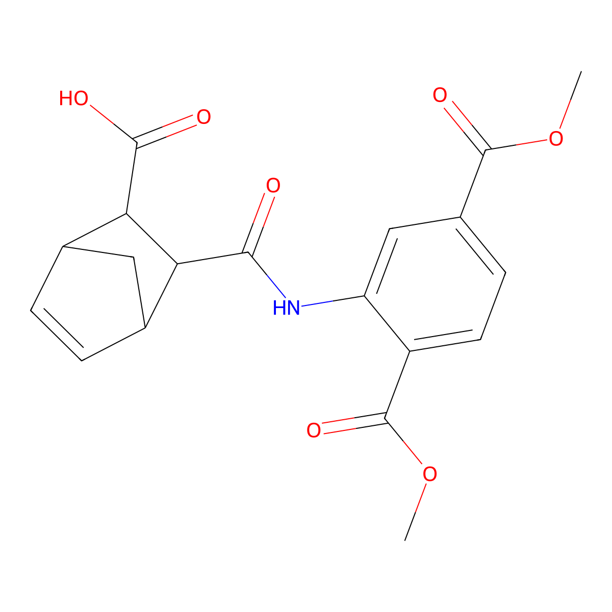 3-{[2,5-Bis(methoxycarbonyl)anilino]carbonyl}bicyclo[2.2.1]hept-5-ene-2-carboxylic acid molecular structure, CAS 489406-37-3