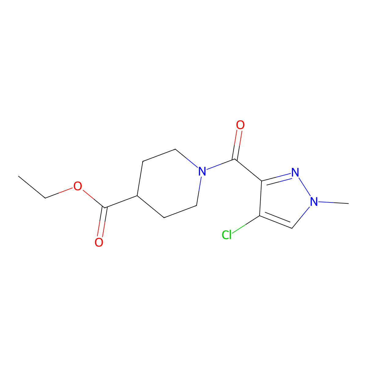 ethyl 1-[(4-chloro-1-methyl-1H-pyrazol-3-yl)carbonyl]-4-piperidinecarboxylate molecular structure, CAS 489406-39-5