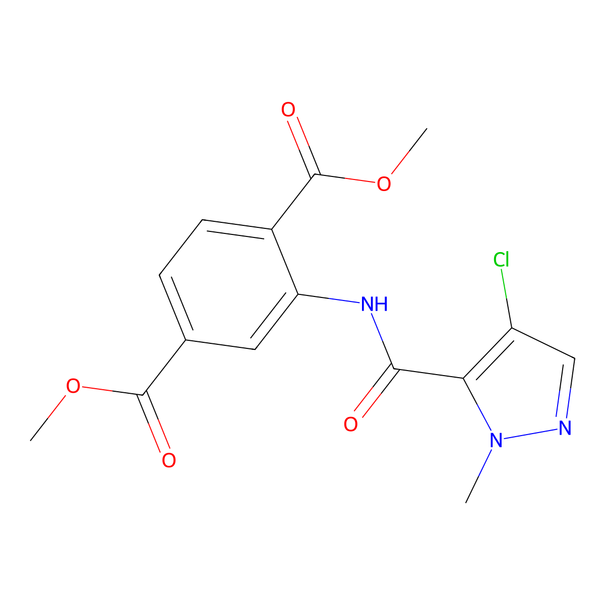 1,4-Dimethyl 2-[[(4-chloro-1-methyl-1H-pyrazol-5-yl)carbonyl]amino]-1,4-benzenedicarboxylate molecular structure, CAS 489406-54-4