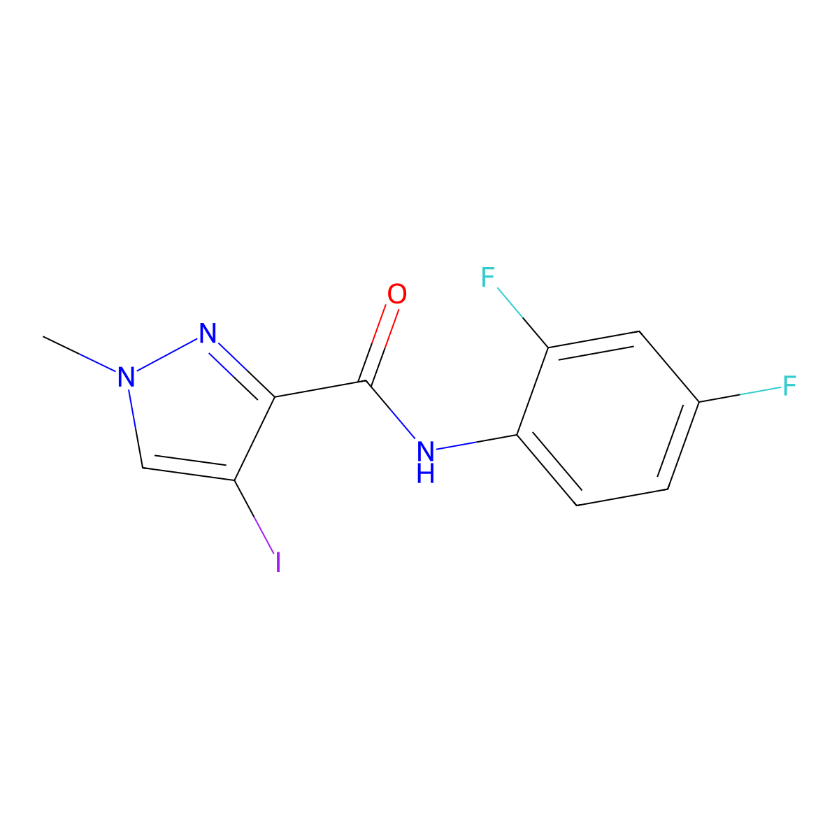 N-(2,4-difluorophenyl)-4-iodo-1-methyl-1H-pyrazole-3-carboxamide molecular structure, CAS 489406-66-8