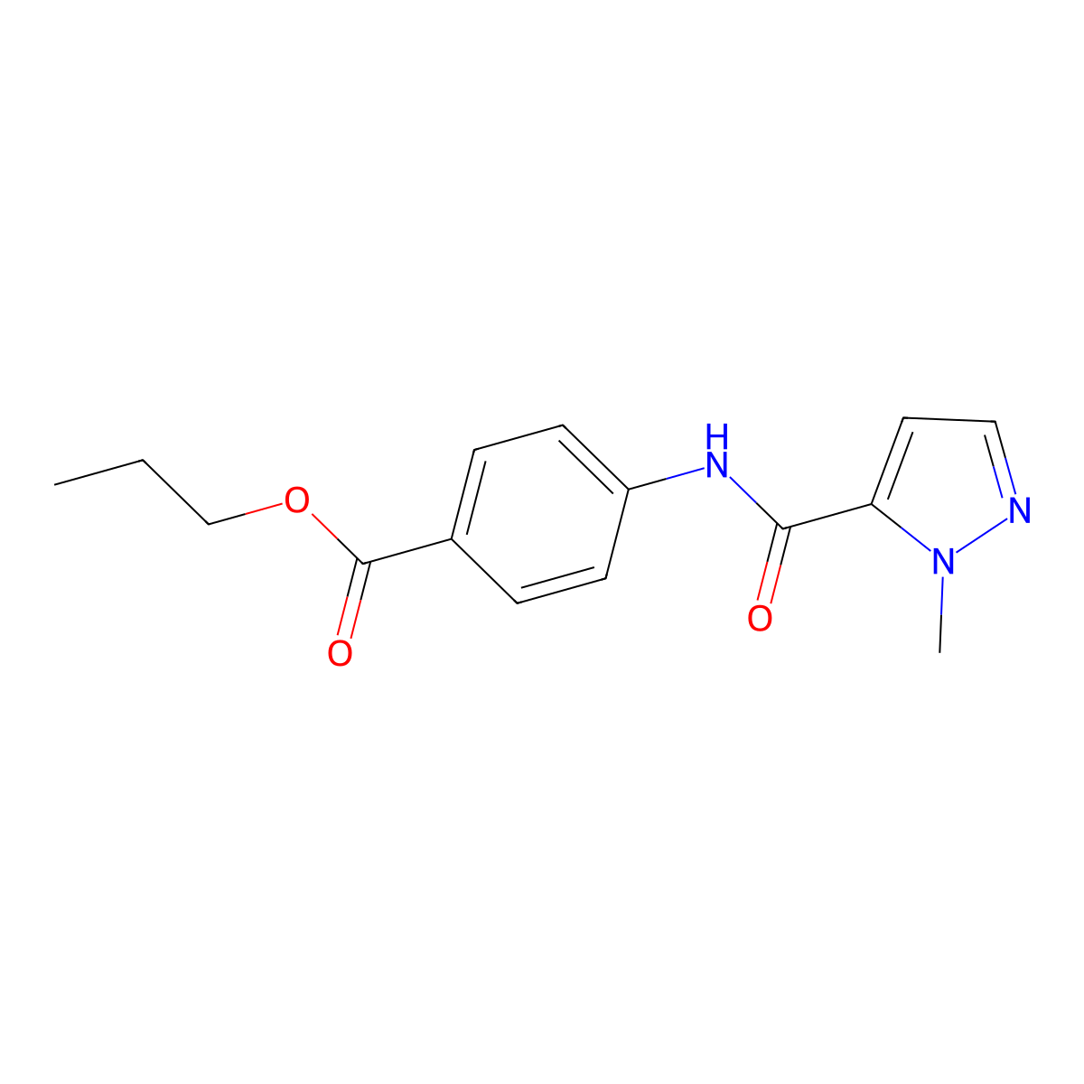 propyl 4-{[(1-methyl-1H-pyrazol-5-yl)carbonyl]amino}benzoate molecular structure, CAS 489406-86-2