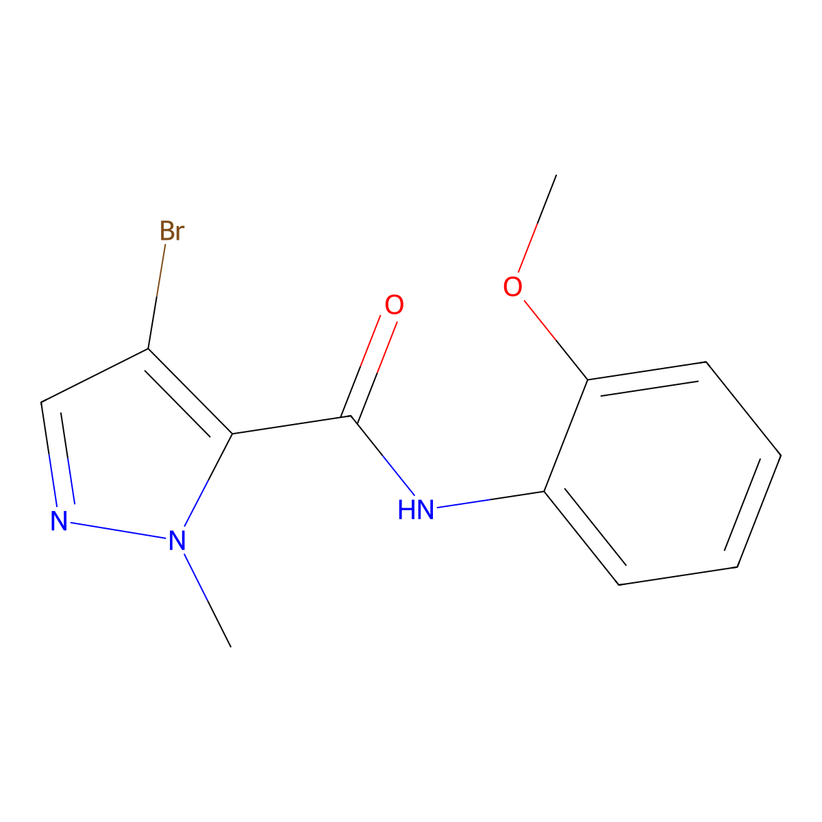 4-bromo-N-(2-methoxyphenyl)-1-methyl-1H-pyrazole-5-carboxamide molecular structure, CAS 489406-94-2