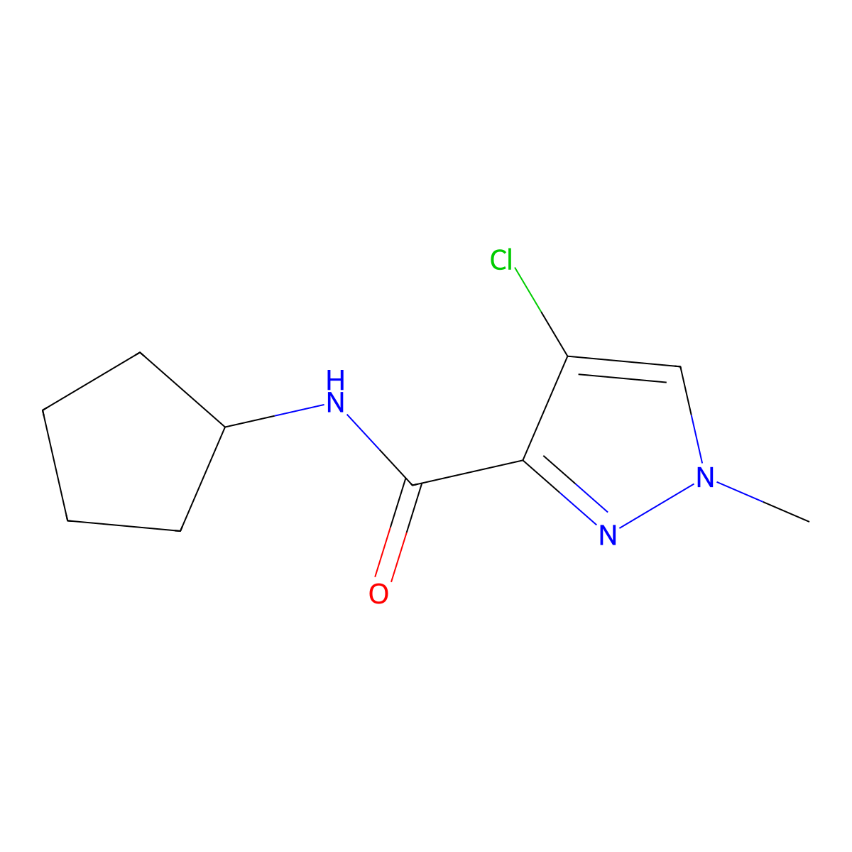 4-chloro-N-cyclopentyl-1-methyl-1H-pyrazole-3-carboxamide molecular structure, CAS 489406-95-3