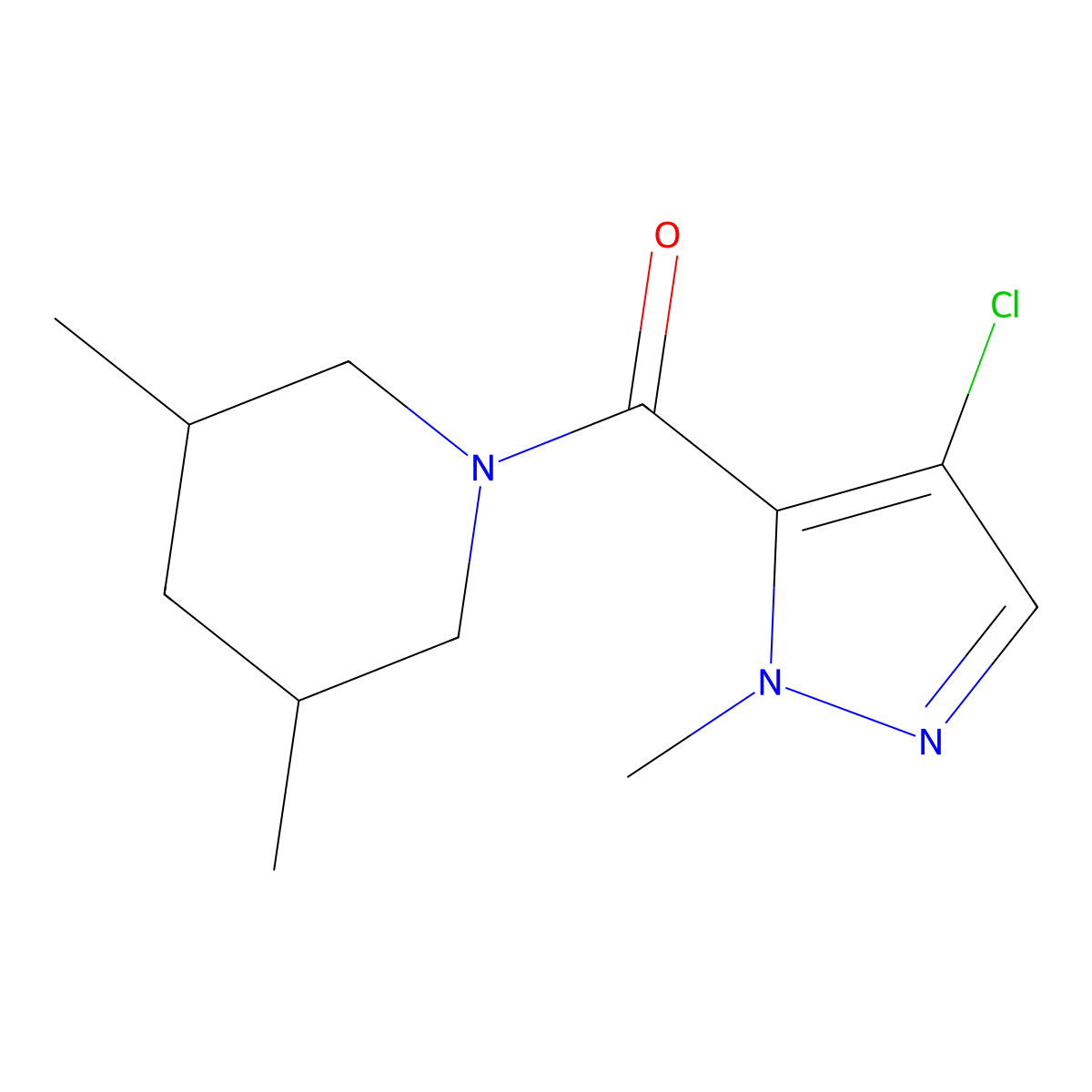 (4-Chloro-2-methylpyrazol-3-yl)-(3,5-dimethylpiperidin-1-yl)methanone molecular structure, CAS 489407-10-5