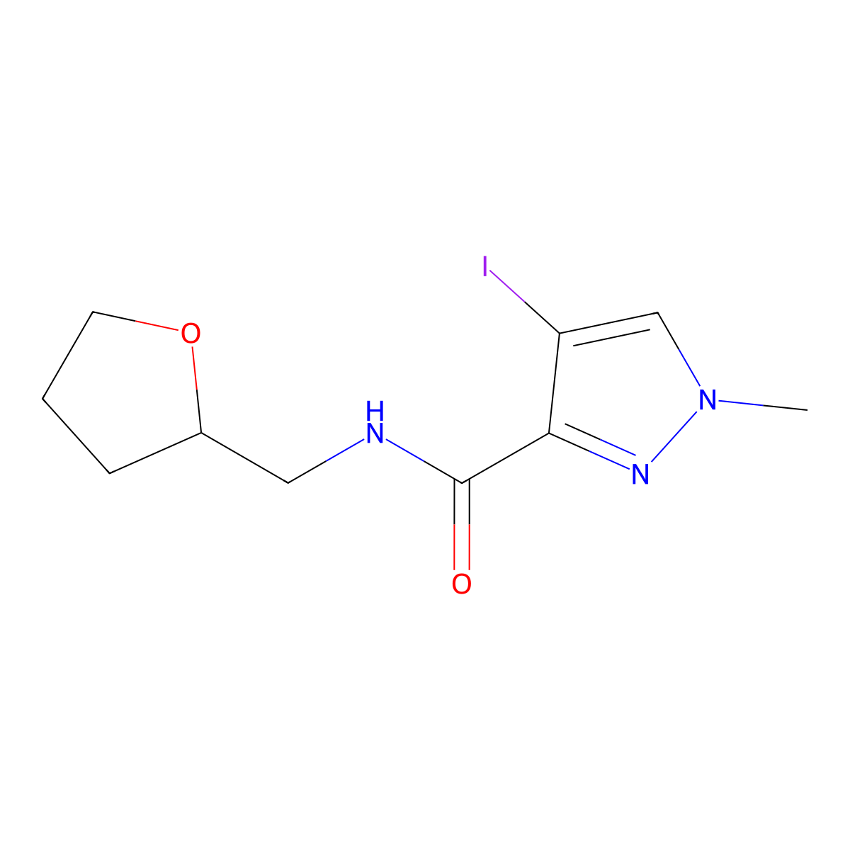 4-iodo-1-methyl-N-(oxolan-2-ylmethyl)pyrazole-3-carboxamide molecular structure, CAS 489407-13-8