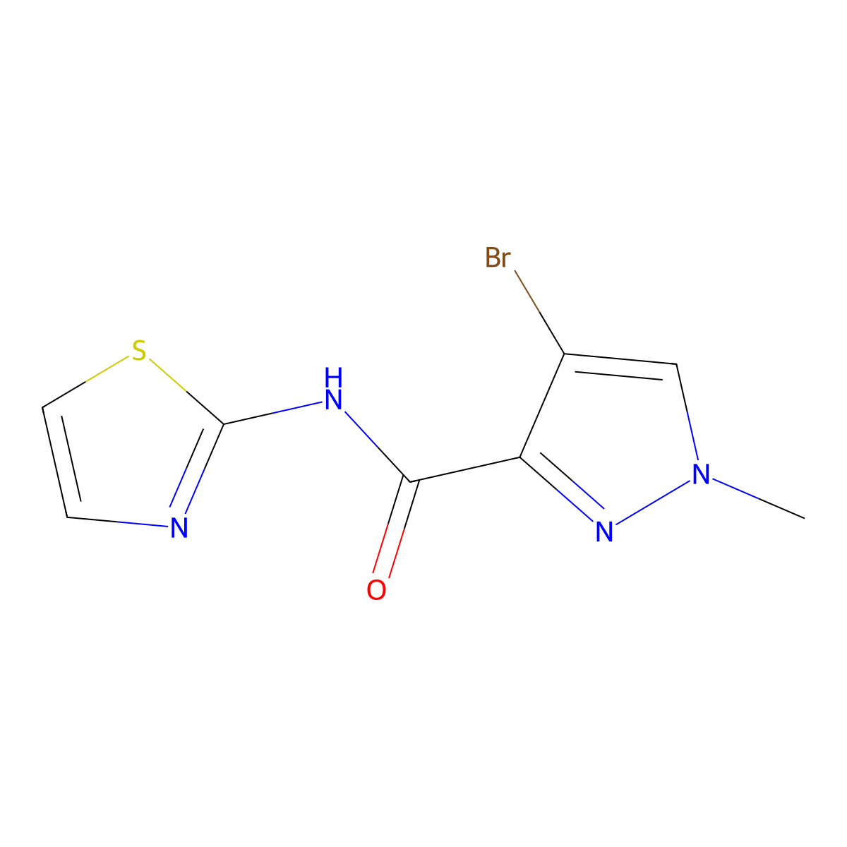 4-bromo-1-methyl-N-(1,3-thiazol-2-yl)-1H-pyrazole-3-carboxamide molecular structure, CAS 489407-23-0